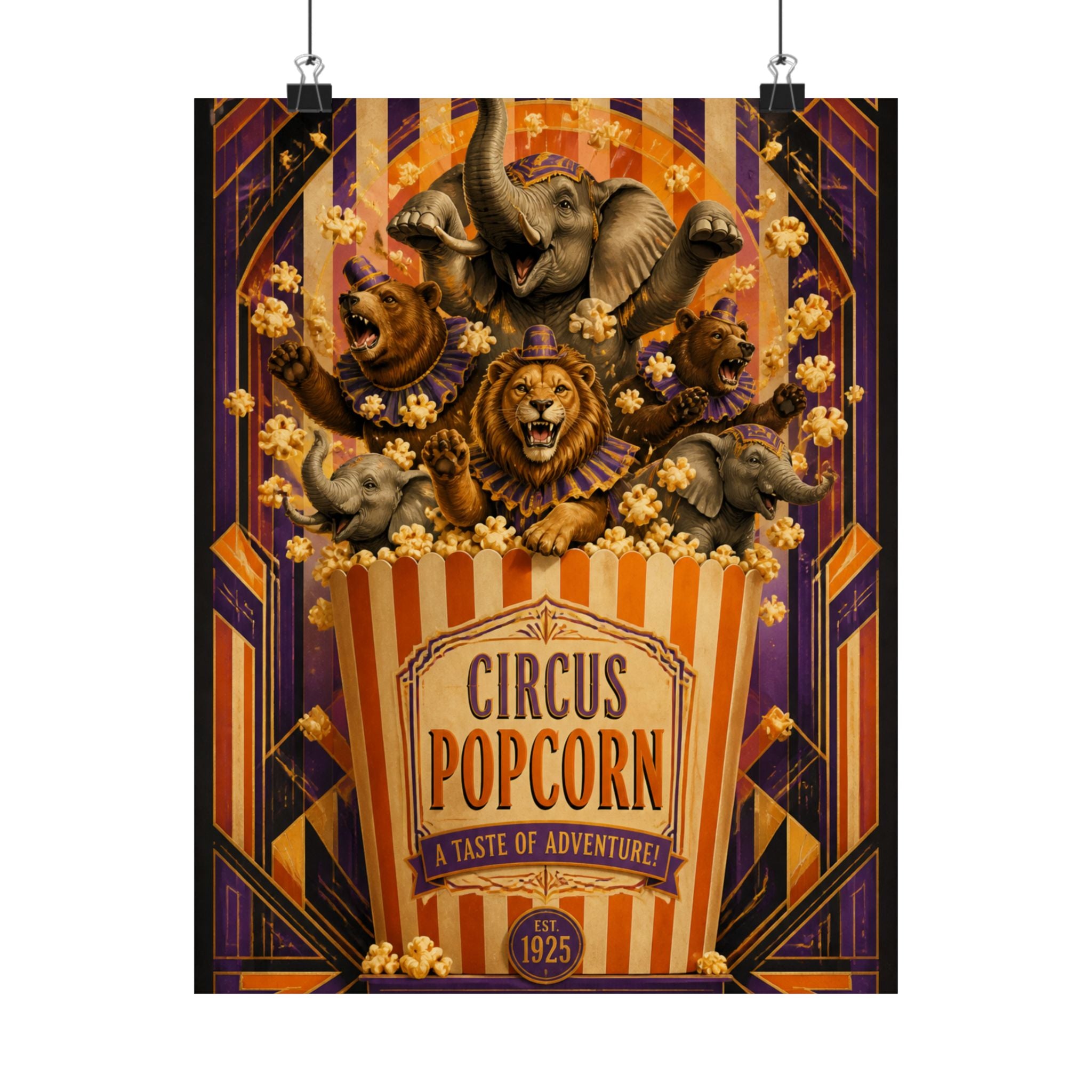 Popcorn Box Animals Wall Art Poster 24×36 Art Deco Bar Area Decor Maximalist Print
