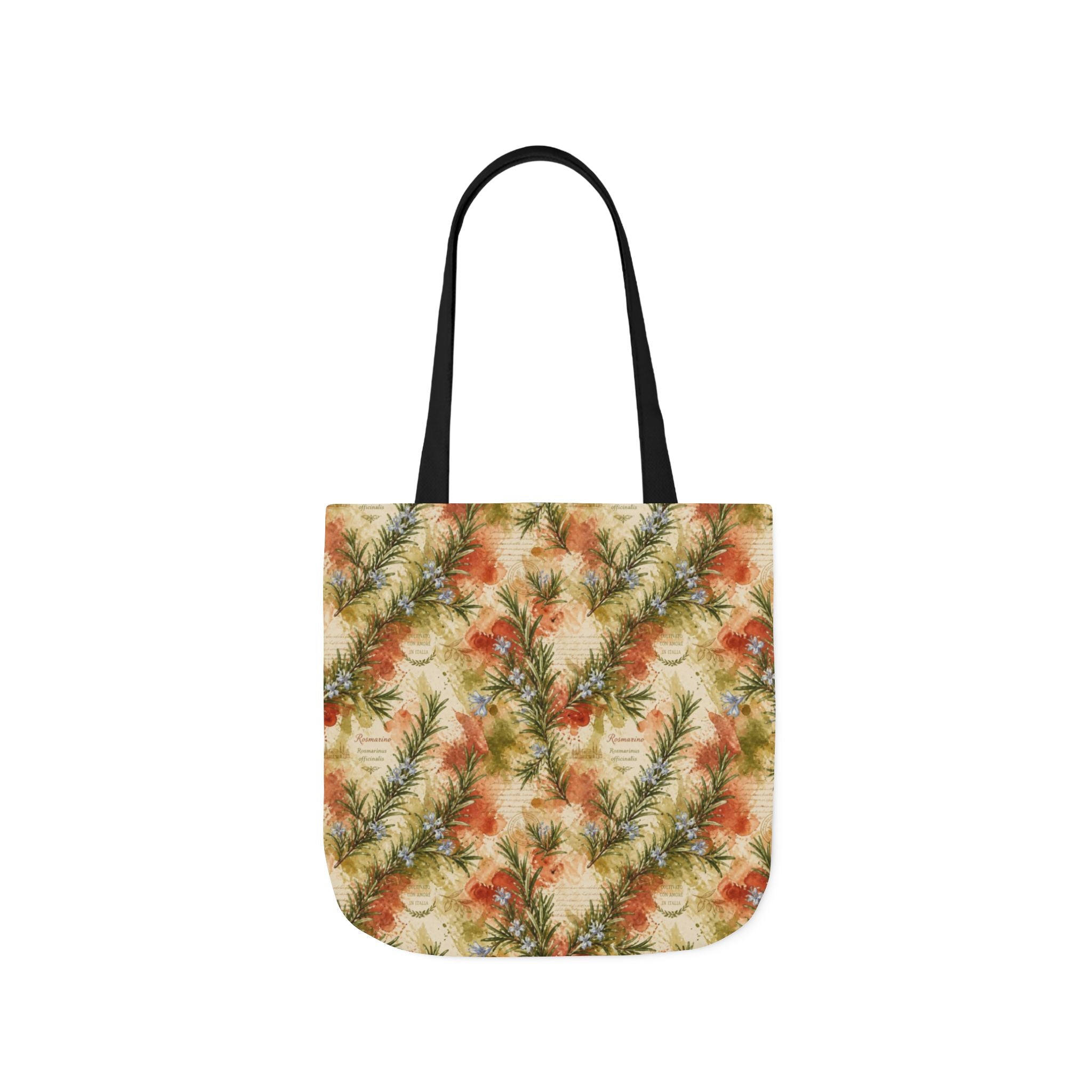 Rosemary Sprigs Canvas Tote Bag Mediterranean Kitchen Watercolor Splash Design Italian Cottagecore Gift