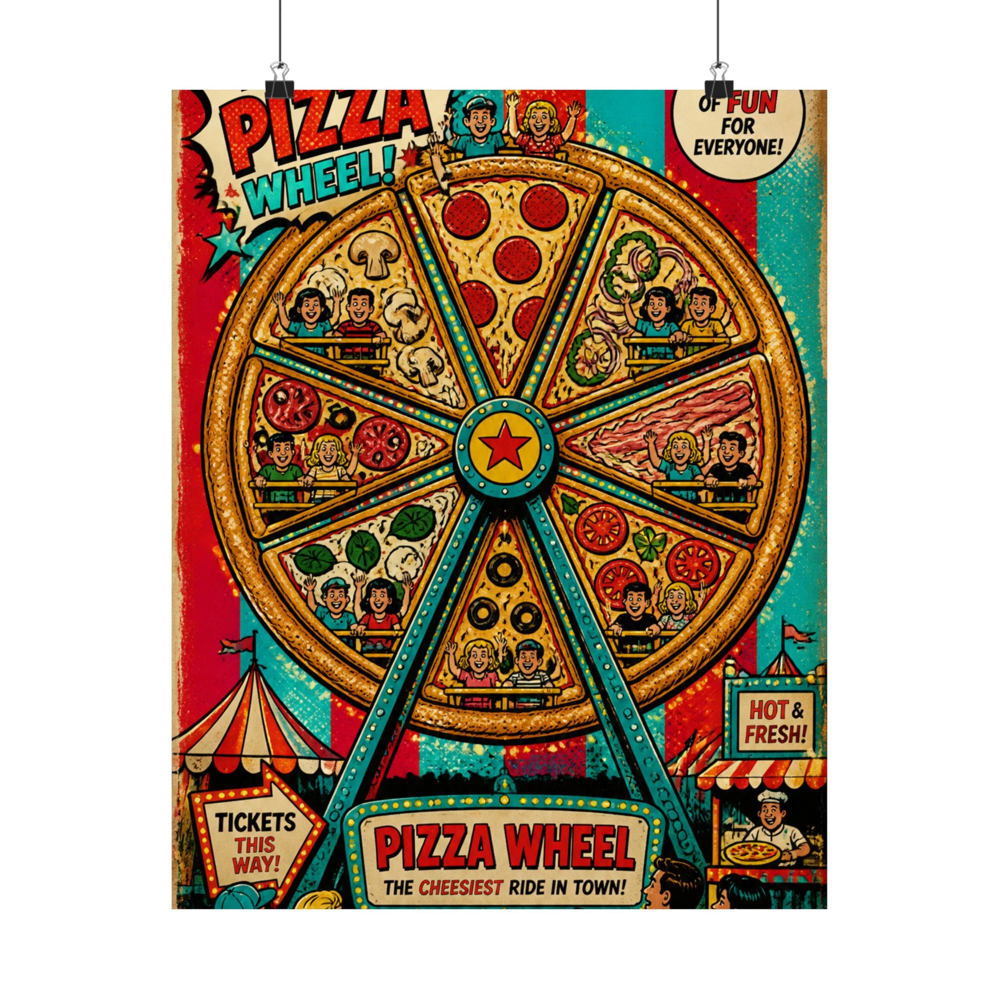 Pizza Ferris Wheel Wall Art Poster 24×36 Pop Art Restaurant Decor Maximalist Print