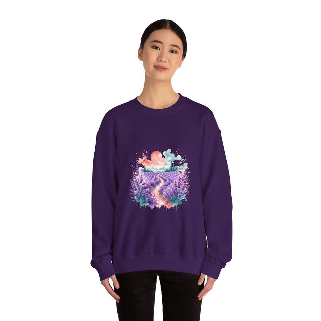 Matching Couple Sweatshirt - Lavender Fields & Canyon Matching Couple Comfort Colors Crew Watercolor Art His Hers Birthday Gift - Design A