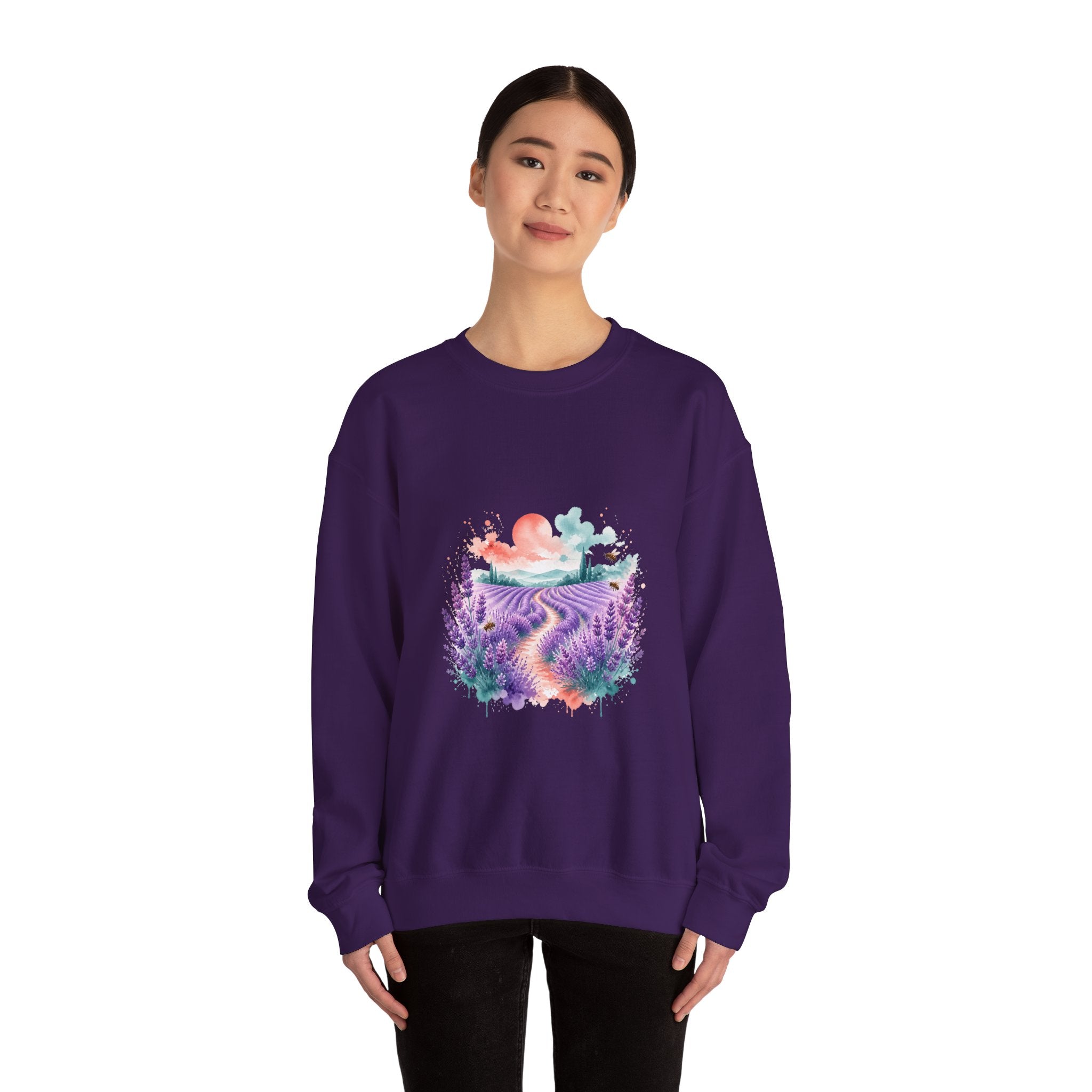 Matching Couple Sweatshirt - Lavender Fields & Canyon Matching Couple Comfort Colors Crew Watercolor Art His Hers Birthday Gift - Design A