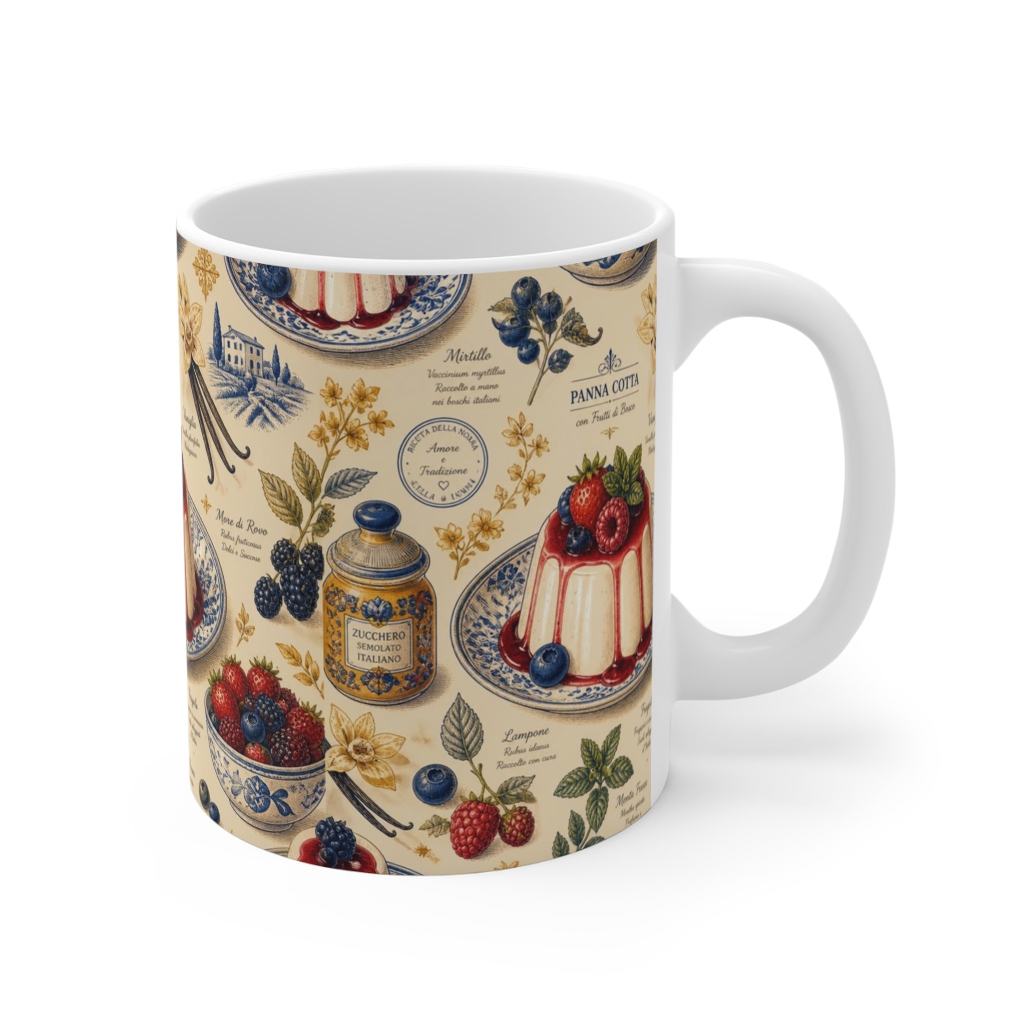 Panna Cotta 11oz Ceramic Mug Mediterranean Kitchen Botanical Design Italian Cottagecore Gift