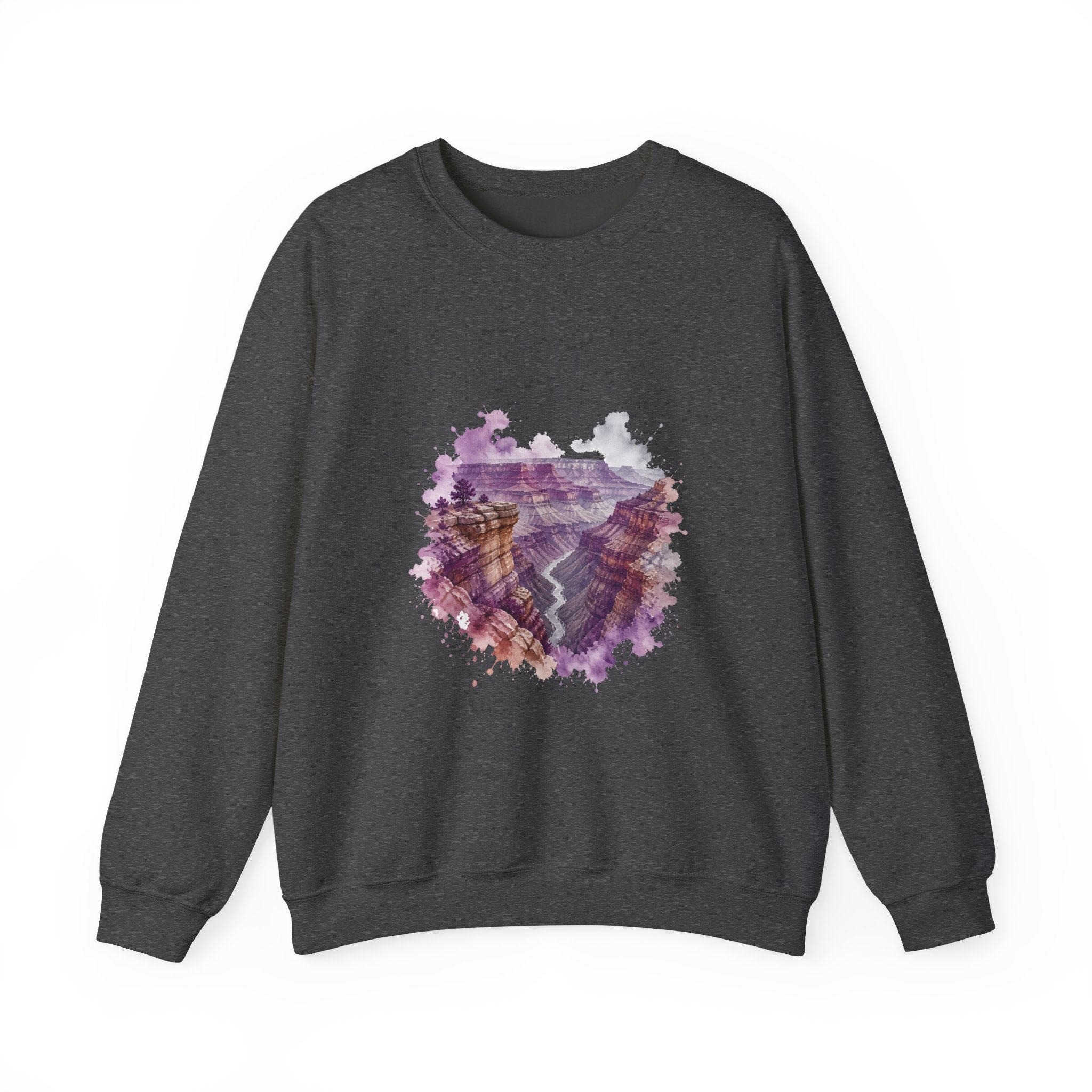 Matching Couple Sweatshirt - Lavender Fields & Canyon Matching Couple Crewneck Sweatshirt Watercolor Art His Hers Engagement Gift - Design B