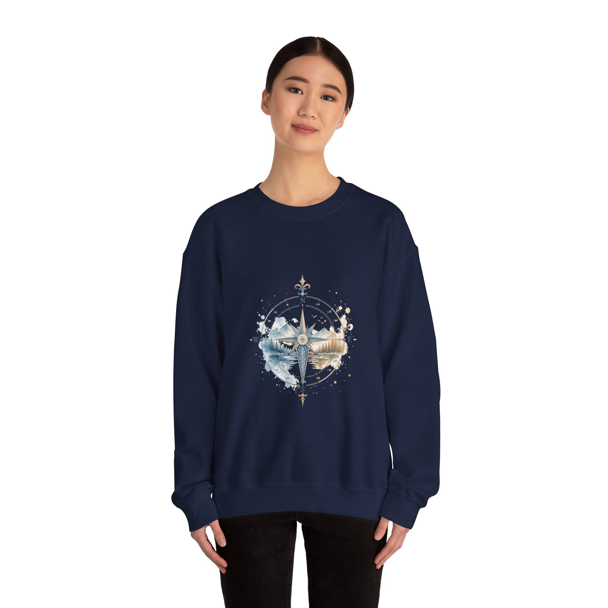 Matching Couple Sweatshirt - Compass North & South Matching Couple Crewneck Sweatshirt Watercolor Art His Hers Engagement Gift - Design B