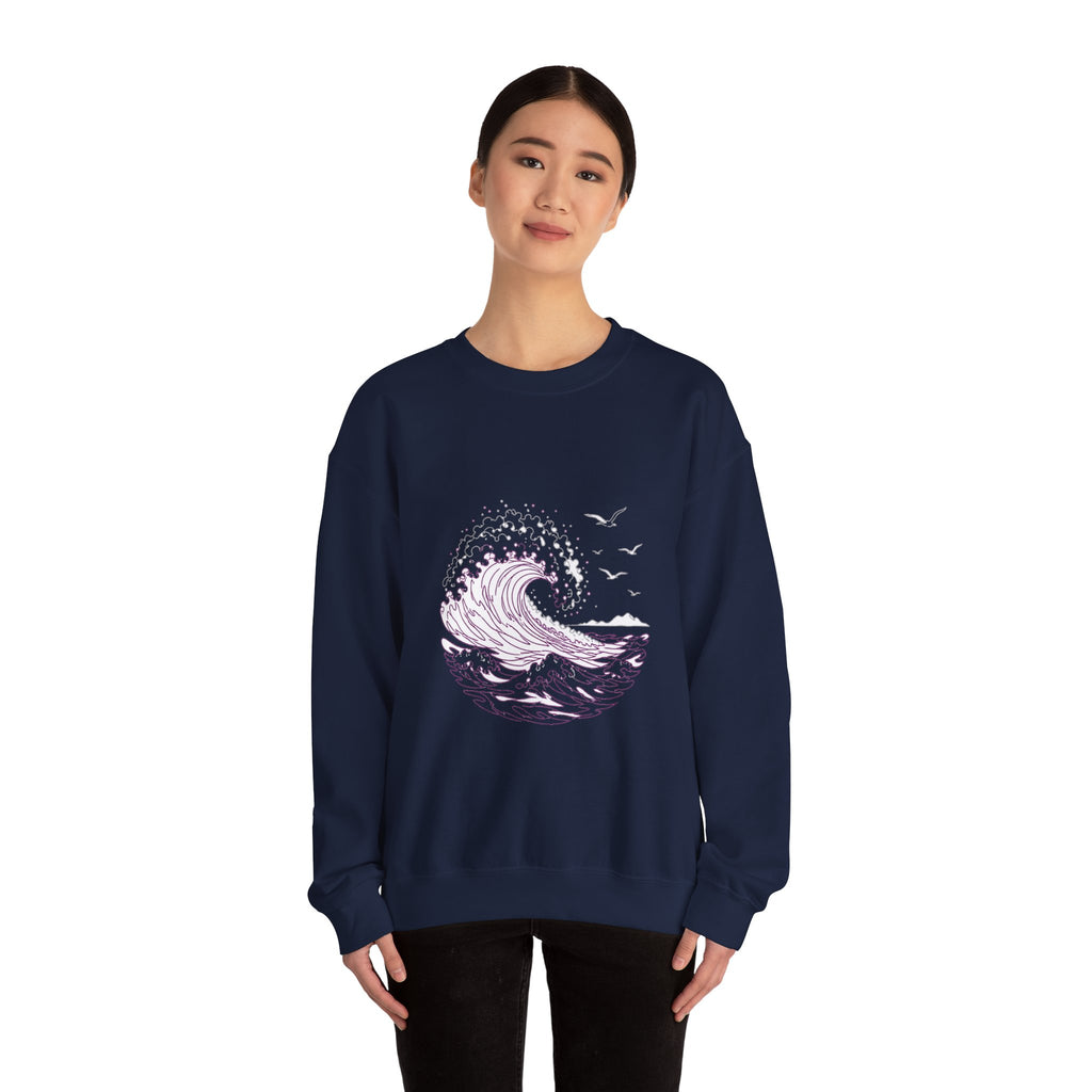 Matching Couple Sweatshirt - Mountain & Ocean Matching Couple Crewneck Sweatshirt Minimalist Art His Hers Valentine Gift - Design B