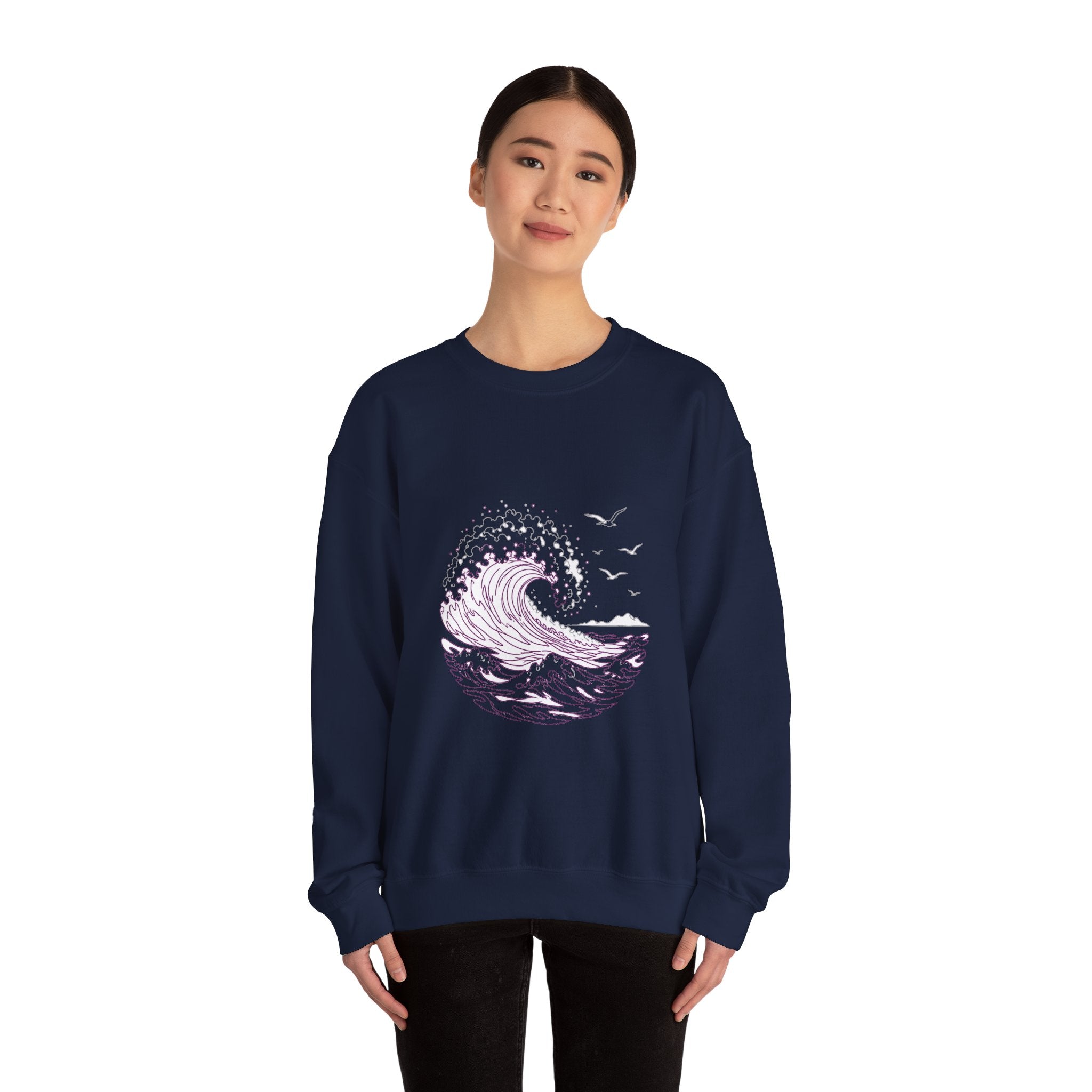 Matching Couple Sweatshirt - Mountain & Ocean Matching Couple Crewneck Sweatshirt Minimalist Art His Hers Valentine Gift - Design B