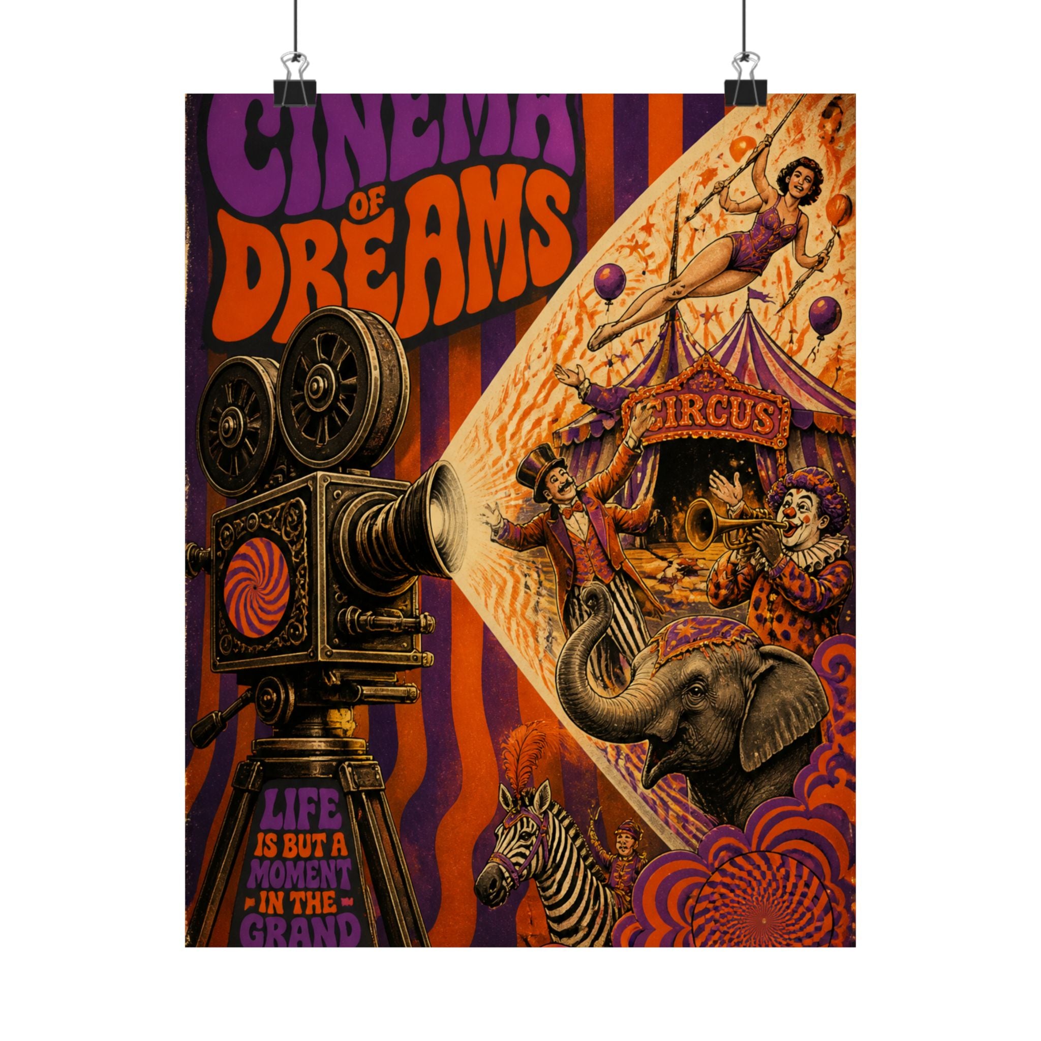 Film Camera Projector Show Wall Art Poster 24×36 Psychedelic Dining Room Decor Maximalist Print