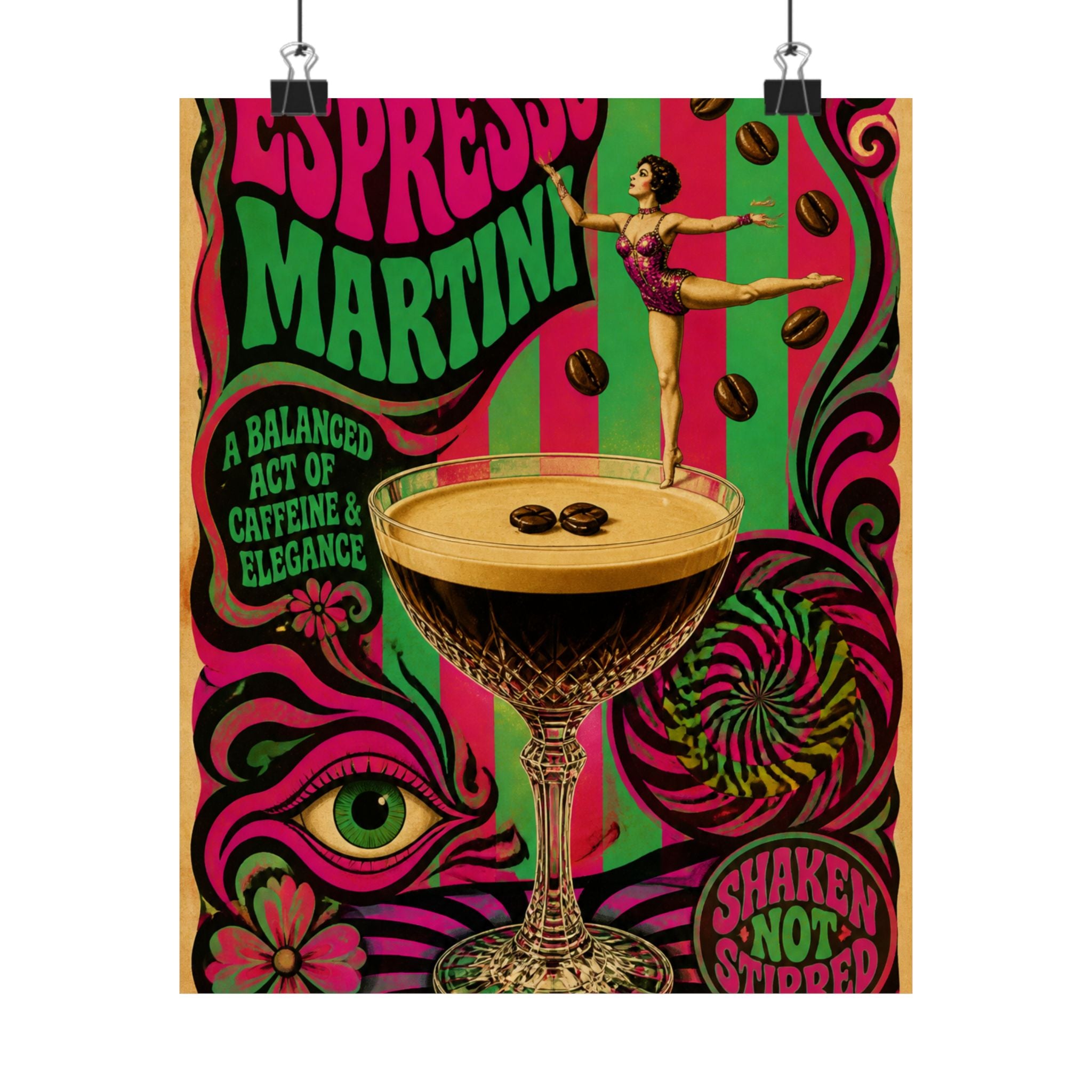 Espresso Martini Acrobat Wall Art Poster 18×24 Psychedelic Cafe Decor Maximalist Print