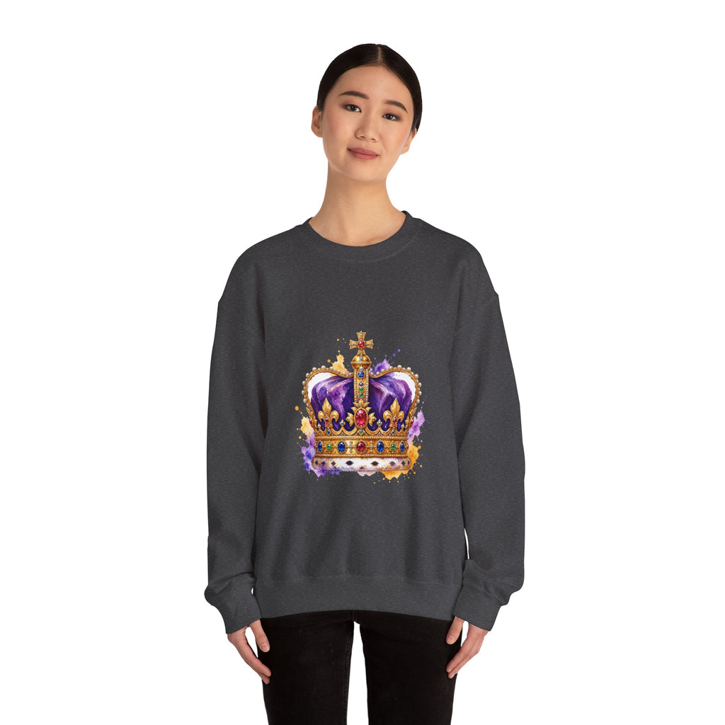 Matching Couple Sweatshirt - Crown & Shield Matching Couple Premium Fleece Sweatshirt Watercolor Art His Hers Birthday Gift - Design A