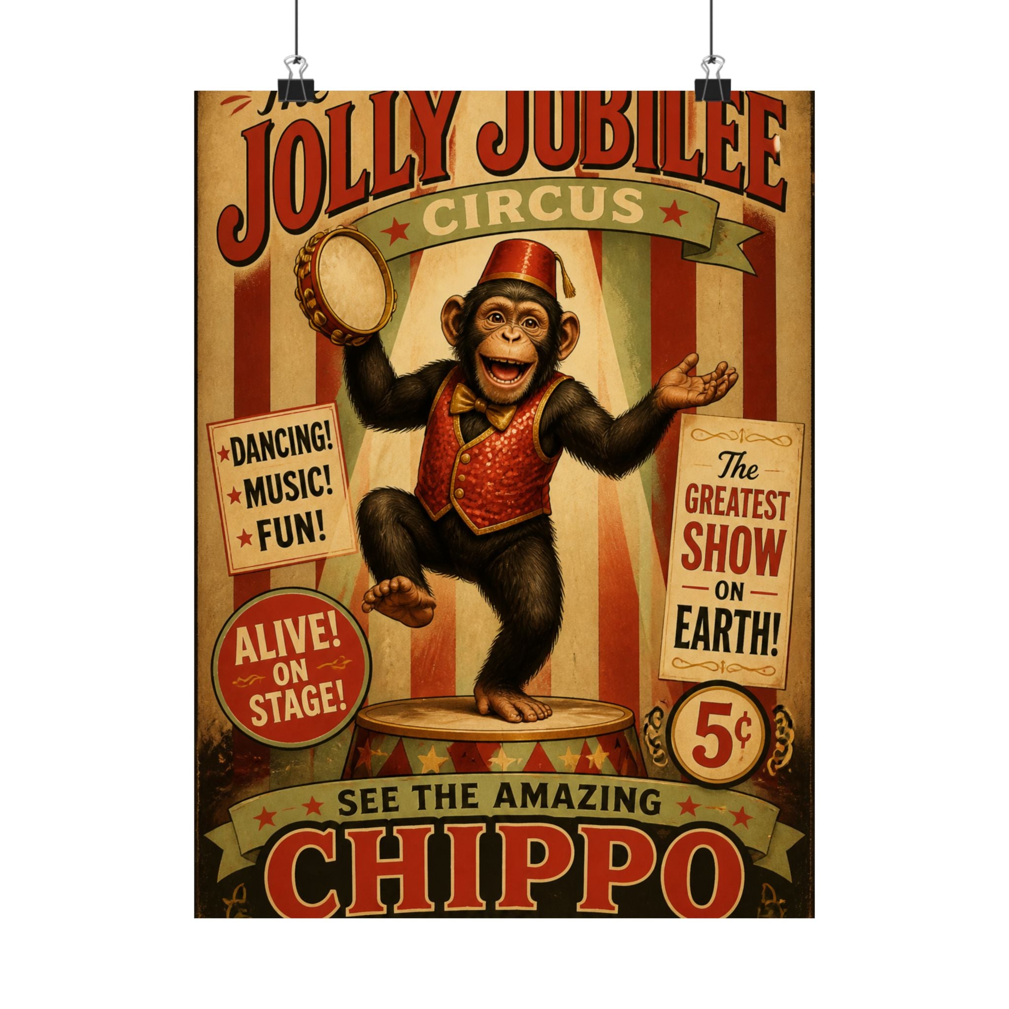 Dancing Monkey Wall Art Poster 18×24 Vintage Circus Kitchen Decor Maximalist Print