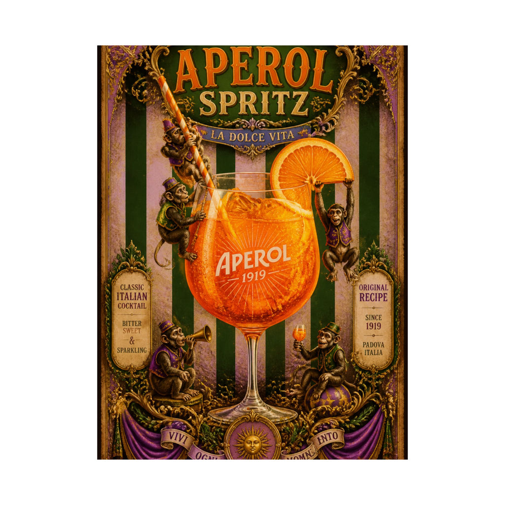 Aperol Spritz Monkeys Wall Art Poster 18×24 Baroque Home Office Decor Maximalist Print