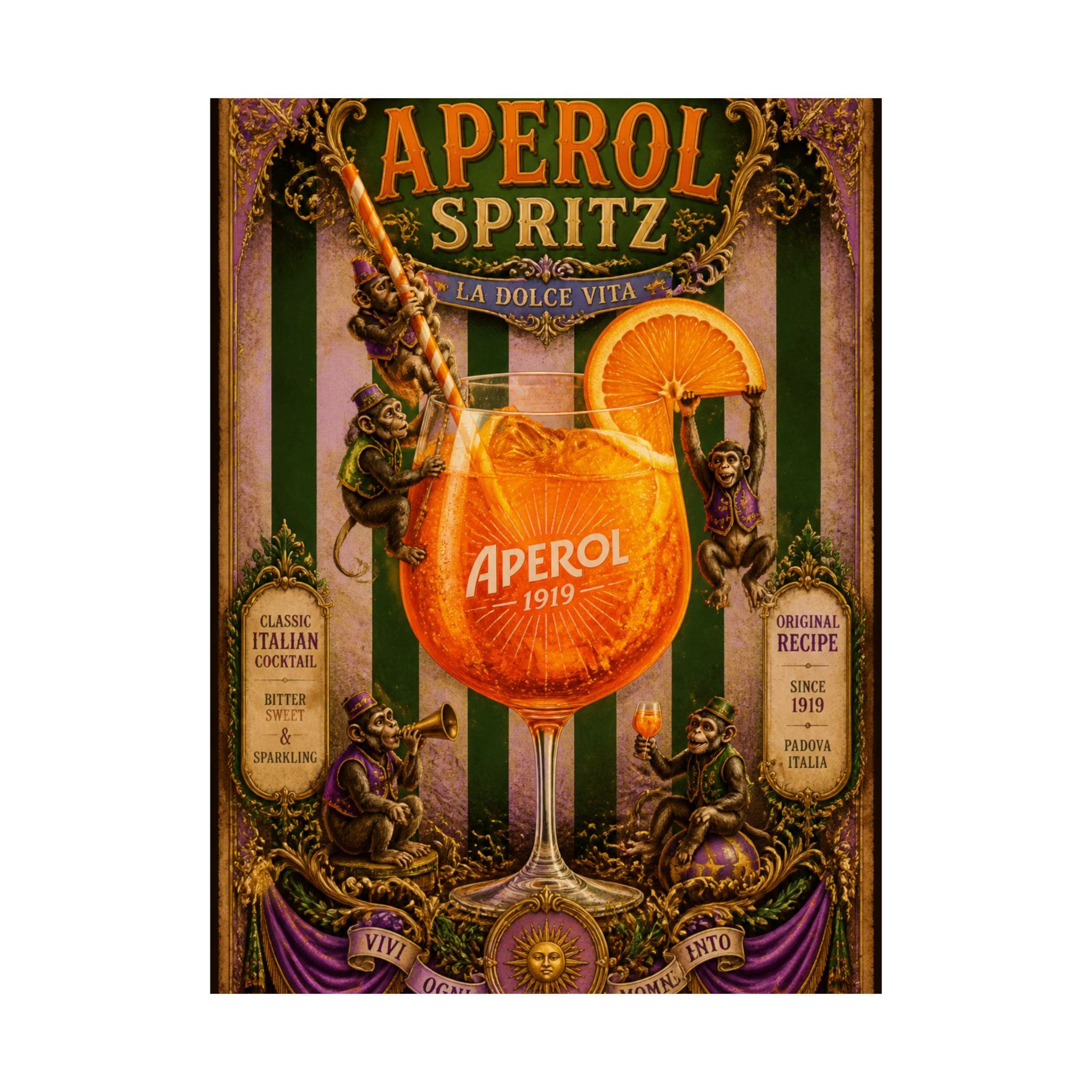Aperol Spritz Monkeys Wall Art Poster 18×24 Baroque Home Office Decor Maximalist Print