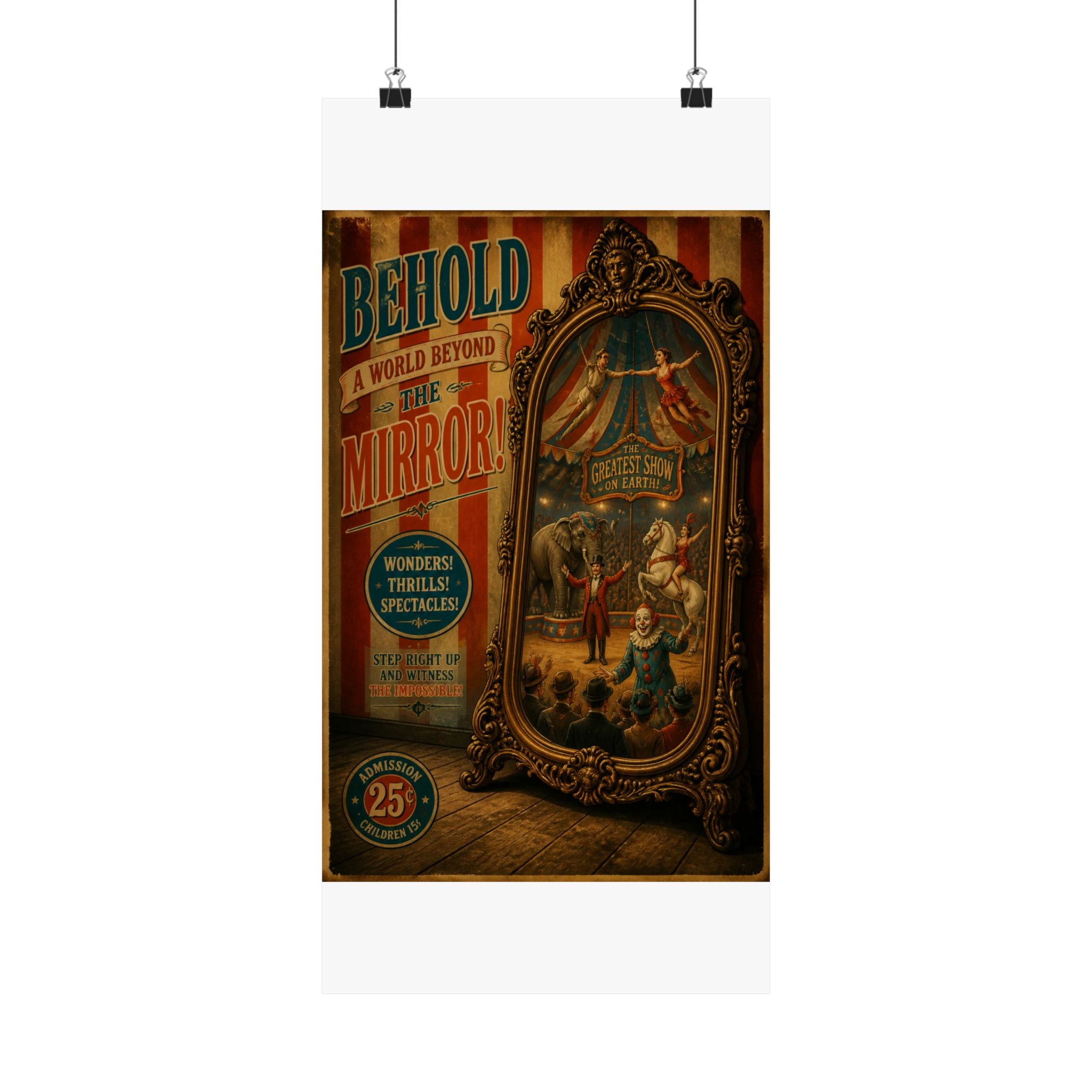 Vintage Mirror Circus Wall Art Poster 18×24 Vintage Circus Kitchen Decor Maximalist Print