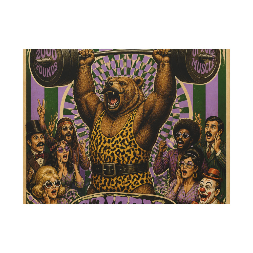 Strongman Bear Wall Art Canvas 24×36 Psychedelic Dining Room Decor Maximalist Print