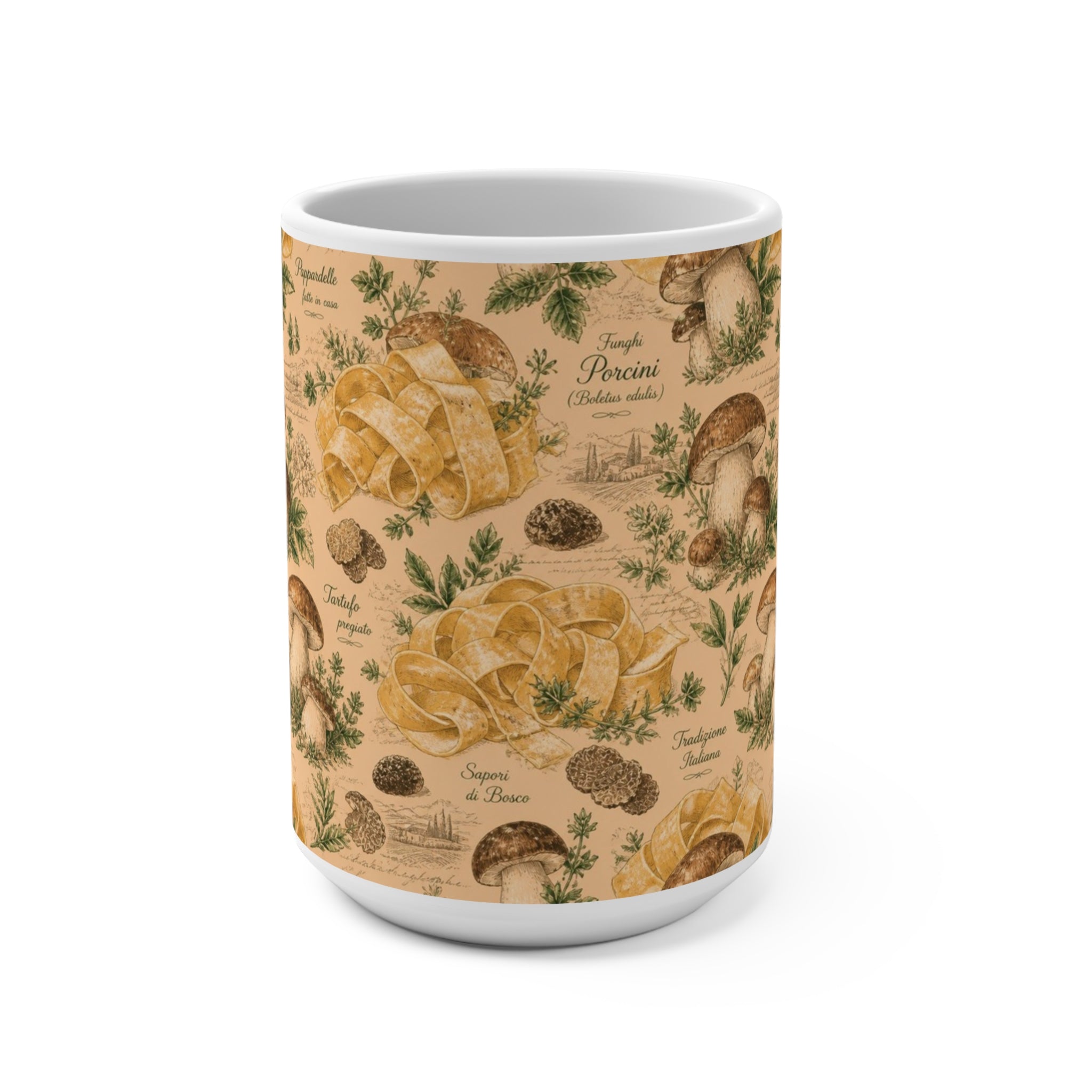 Pappardelle Ribbons 15oz Ceramic Mug Mediterranean Kitchen Botanical Design Italian Cottagecore Gift