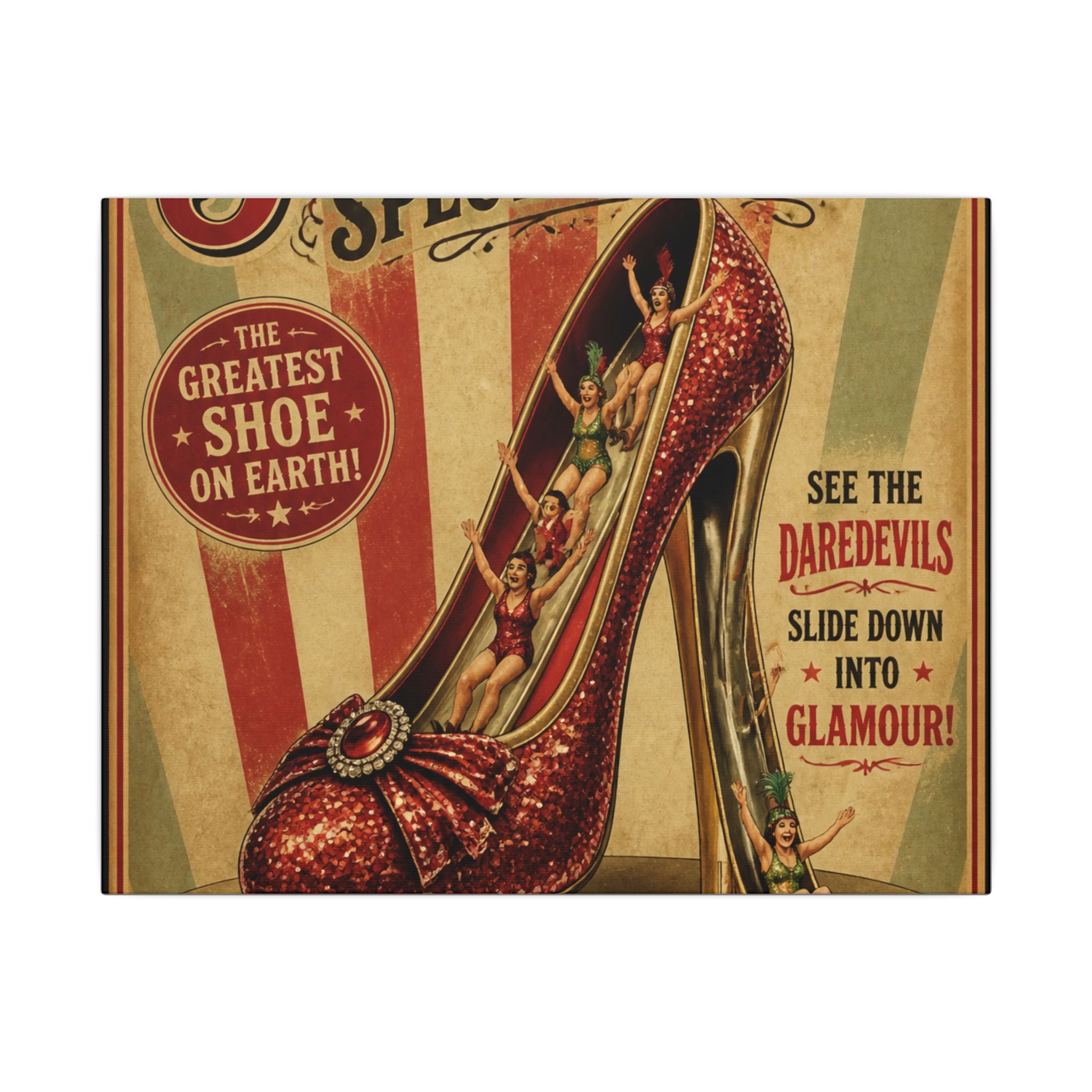 High Heel Slide Wall Art Canvas 24×36 Vintage Circus Bedroom Decor Maximalist Print