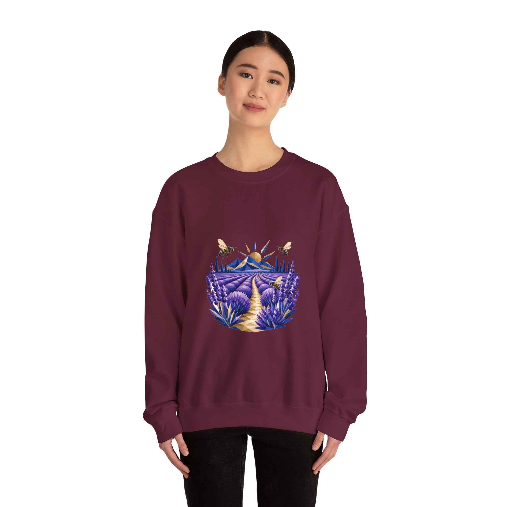 Matching Couple Sweatshirt - Lavender Fields & Canyon Matching Couple Comfort Colors Crew Geometric Art His Hers Love Gift - Design A