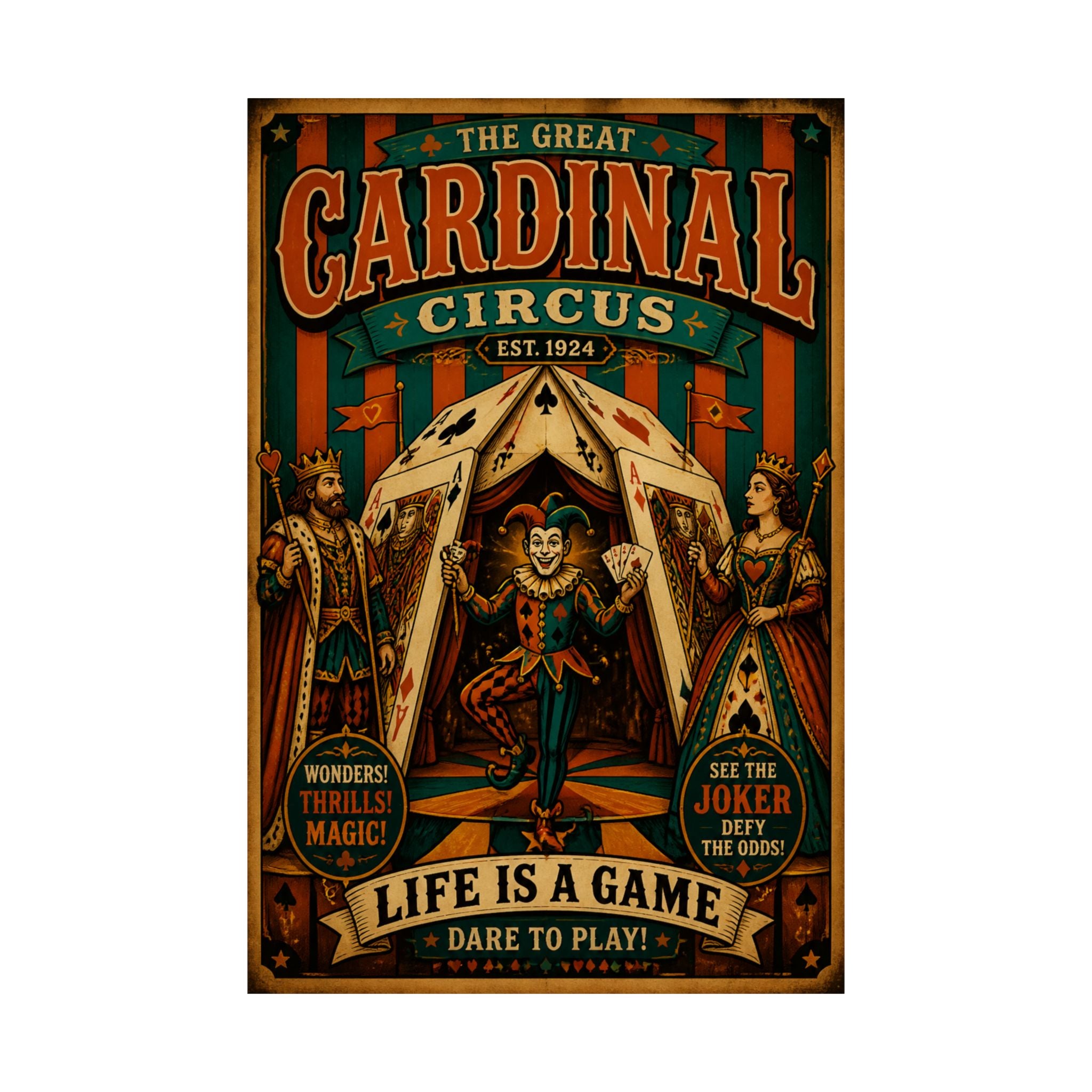 Playing Cards Tent Wall Art Poster 18×24 Vintage Circus Kitchen Decor Maximalist Print