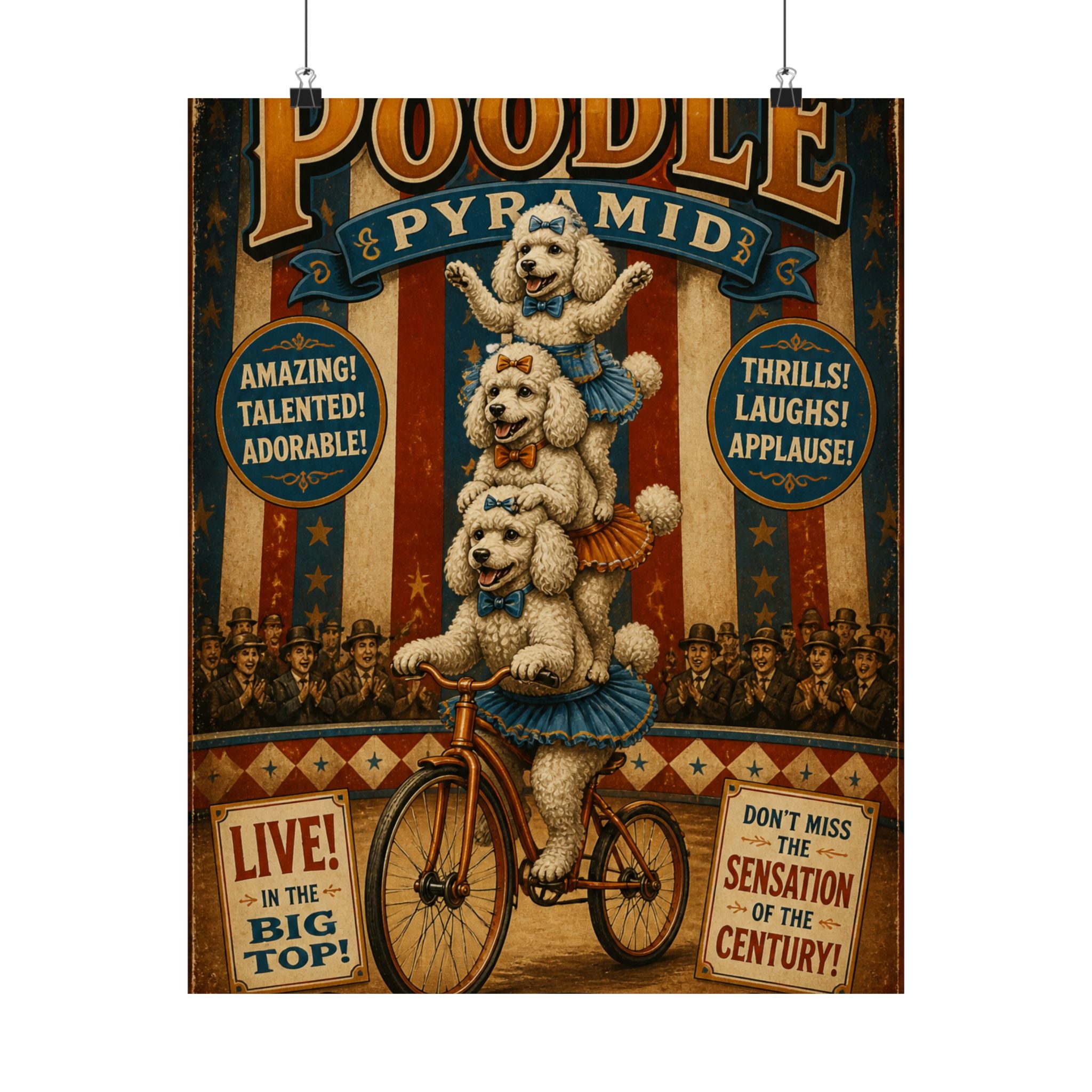 Poodle Stack Bicycle Wall Art Poster 18×24 Vintage Circus Kitchen Decor Maximalist Print