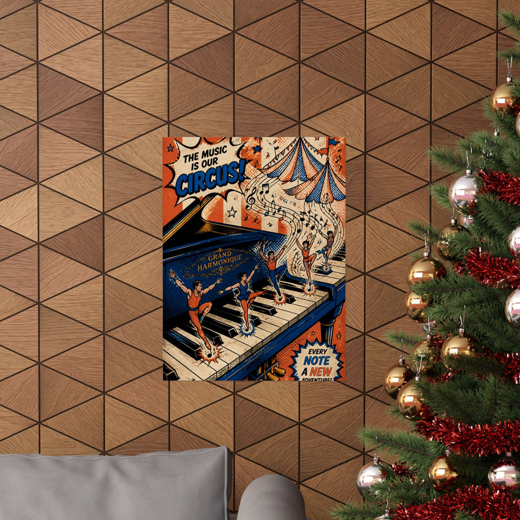 Grand Piano Acrobats Wall Art Poster 18×24 Pop Art Living Room Decor Maximalist Print