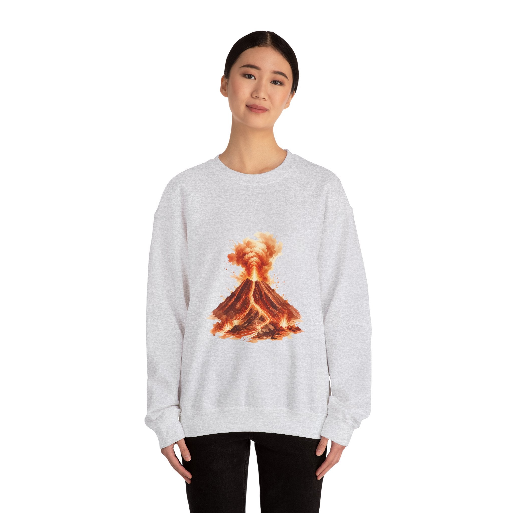Matching Couple Sweatshirt - Volcano & Glacier Matching Couple Crewneck Sweatshirt Watercolor Art His Hers Engagement Gift - Design A