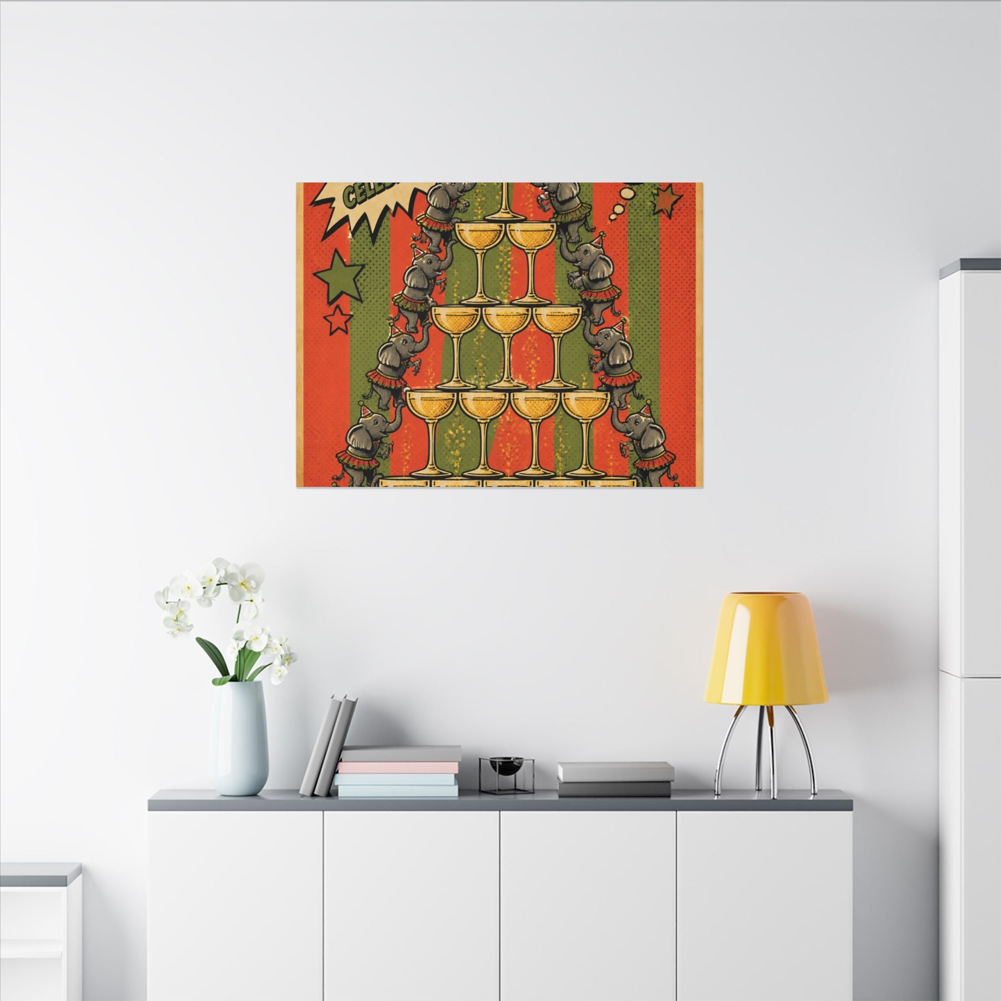 Champagne Tower Elephants Wall Art Canvas 16×20 Pop Art Living Room Decor Maximalist Print