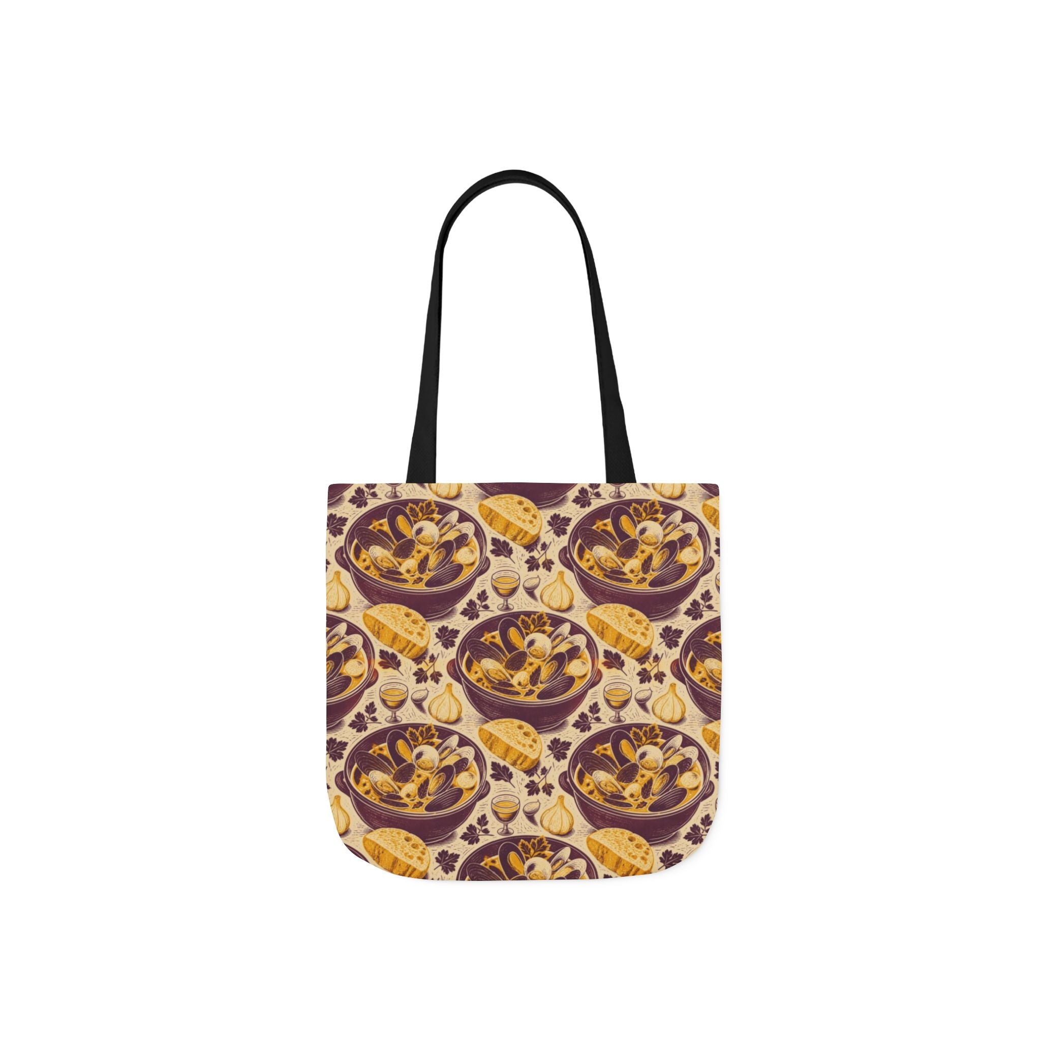Mussels & Clams Canvas Tote Bag Mediterranean Kitchen Linocut Design Italian Cottagecore Gift