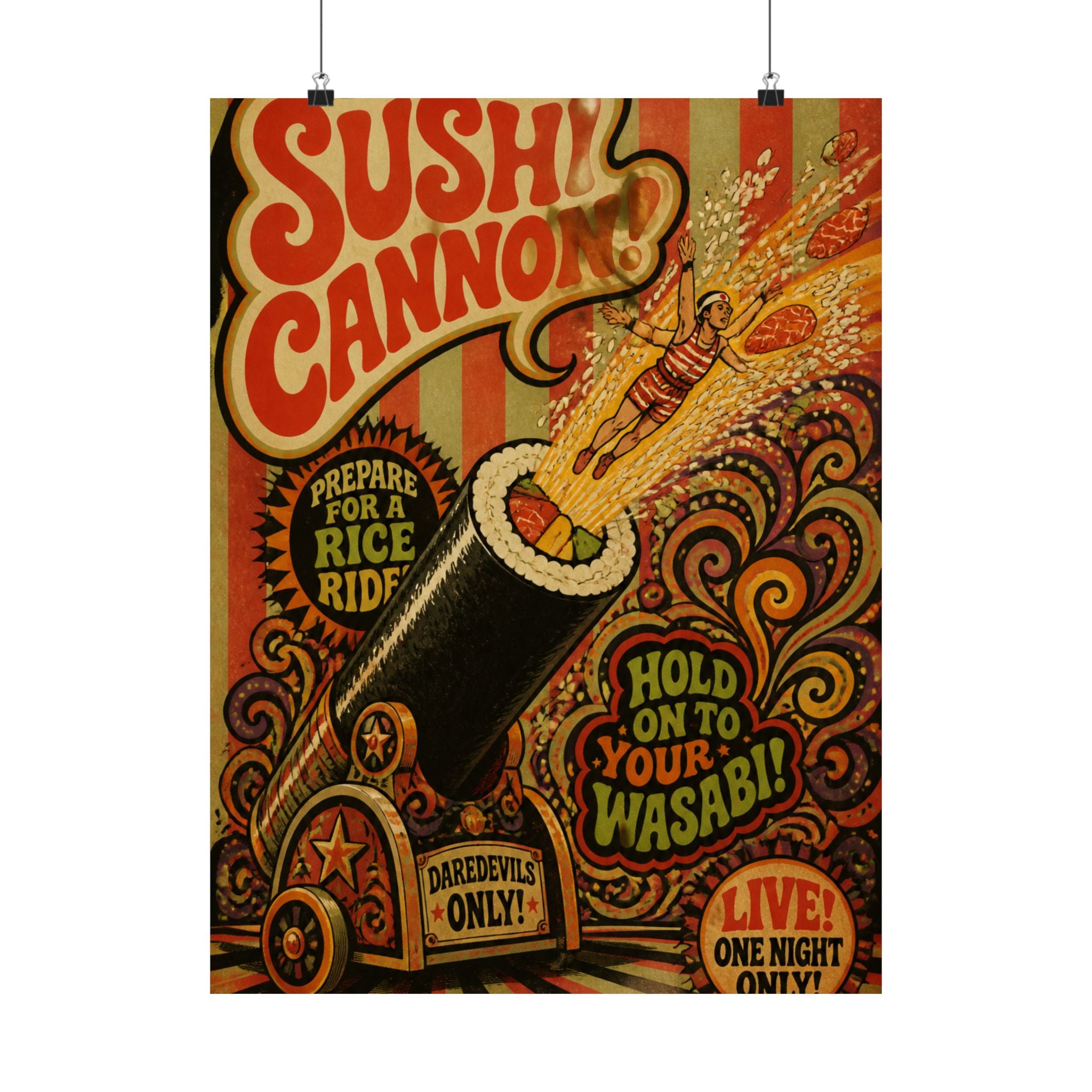 Sushi Roll Cannon Wall Art Poster 18×24 Psychedelic Cafe Decor Maximalist Print