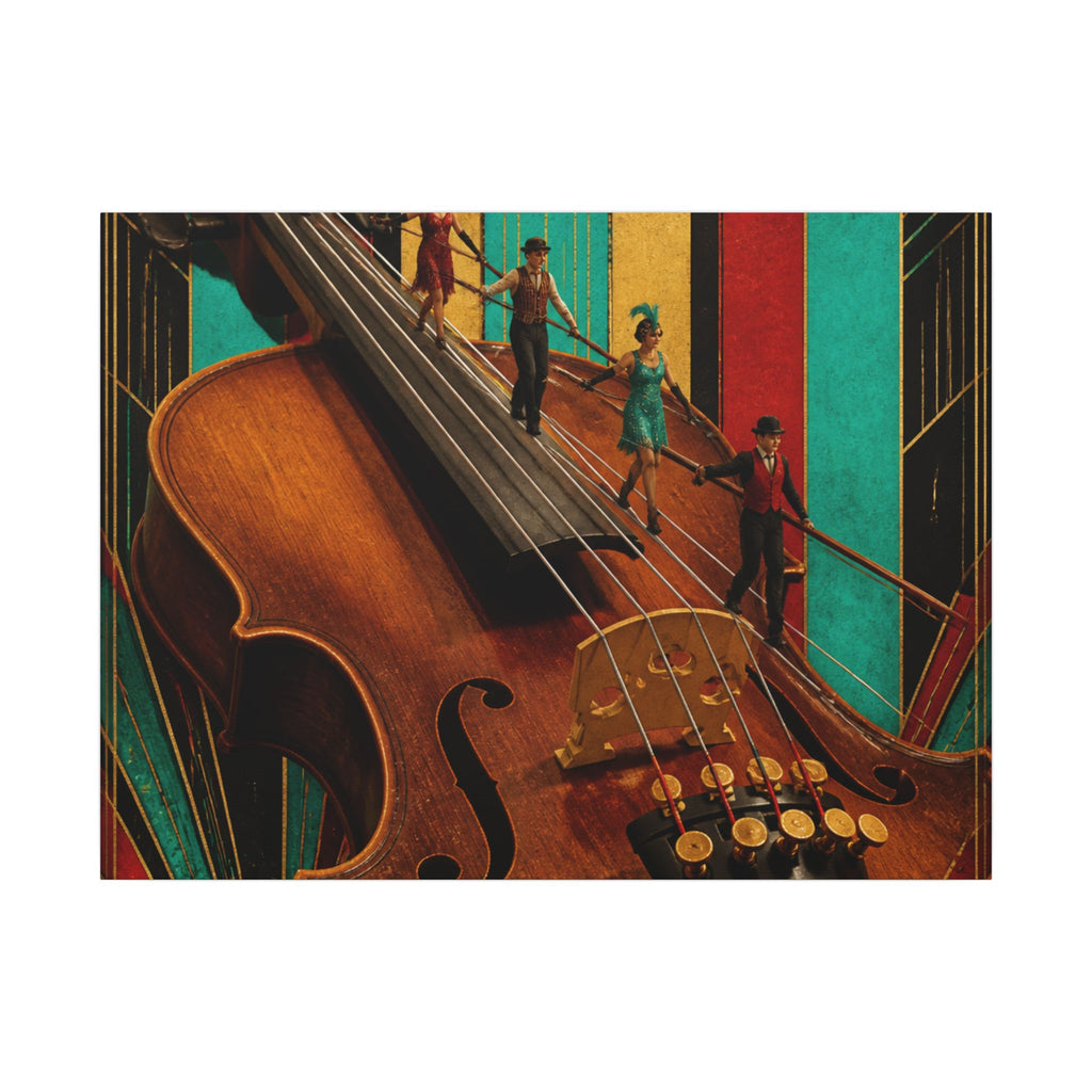 Violin Tightrope Bridge Wall Art Canvas 24×36 Art Deco Bar Area Decor Maximalist Print