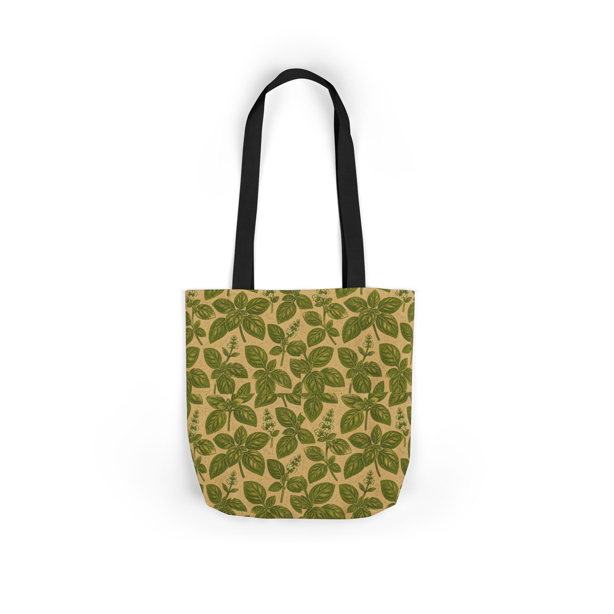 Fresh Basil Leaves Canvas Tote Bag Mediterranean Kitchen Linocut Design Italian Cottagecore Gift