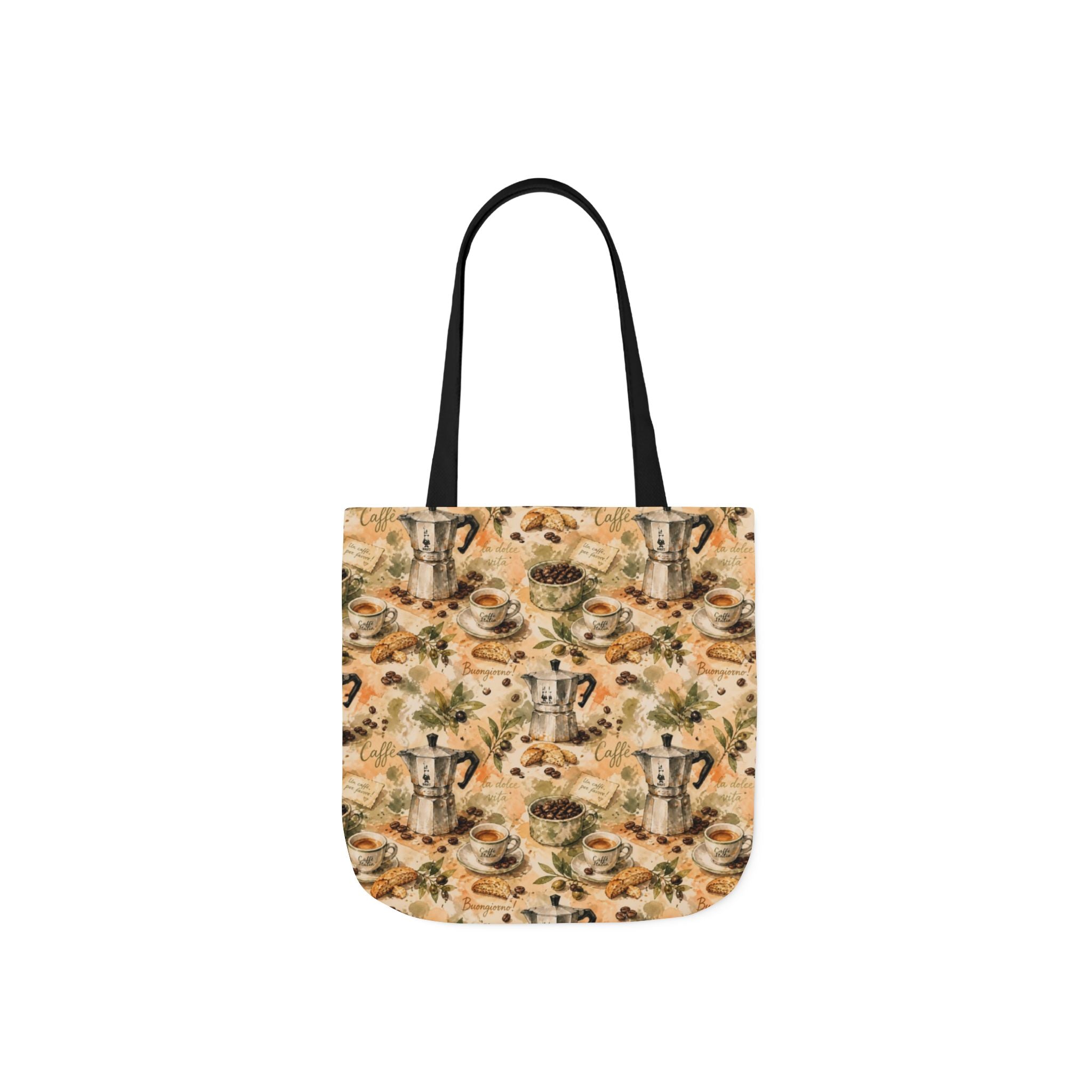 Espresso Moka Pot Canvas Tote Bag Mediterranean Kitchen Watercolor Splash Design Italian Cottagecore Gift