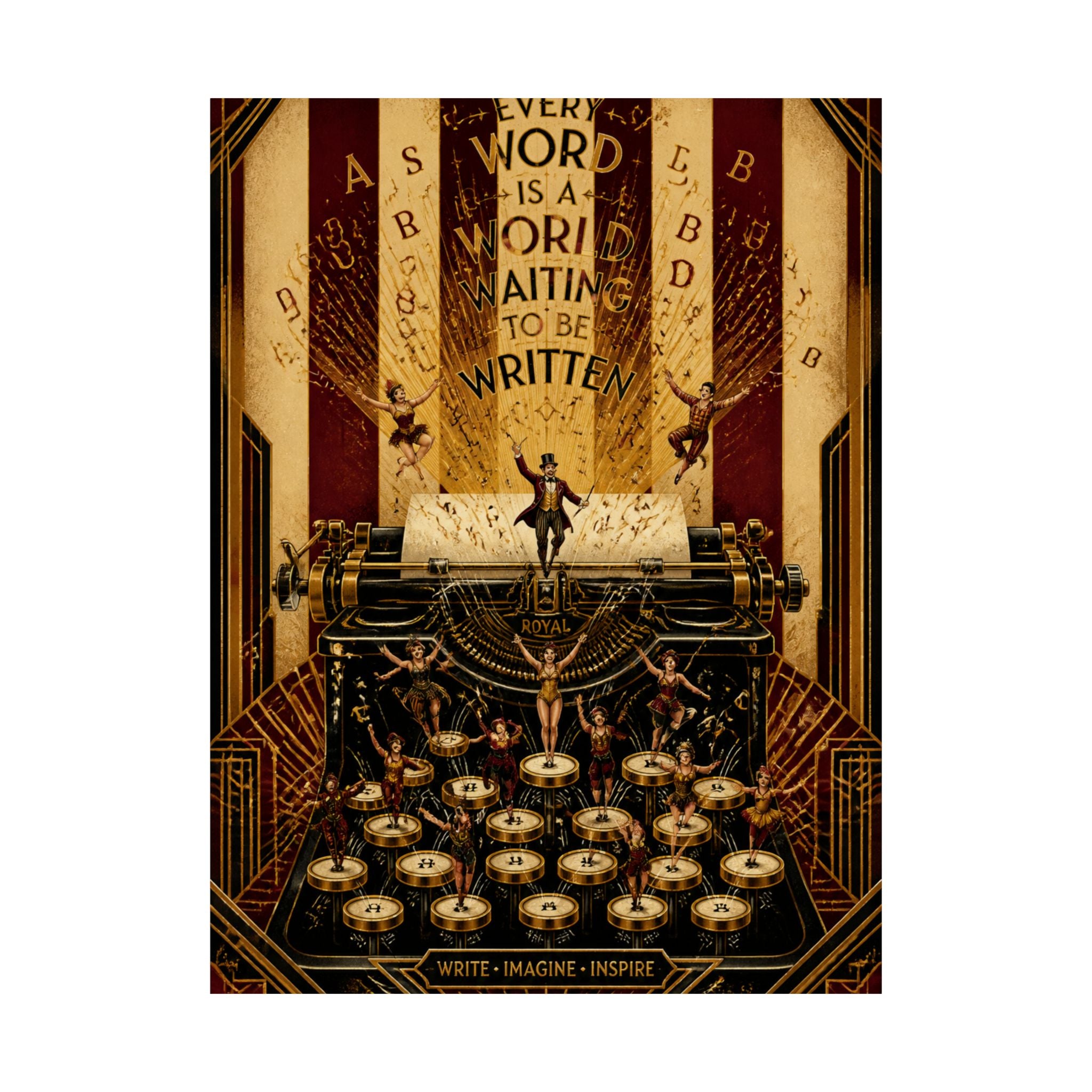 Typewriter Flying Letters Wall Art Poster 24×36 Art Deco Bar Area Decor Maximalist Print