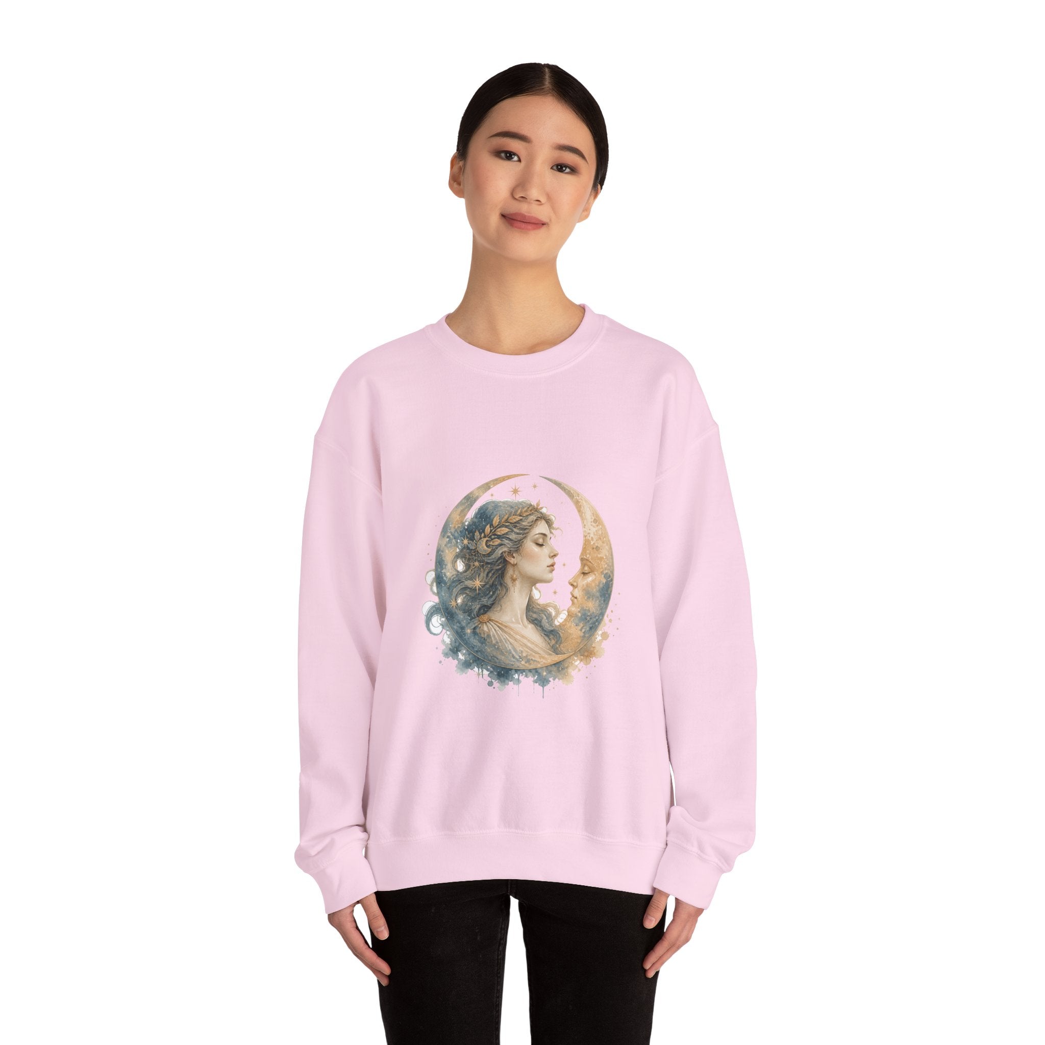 Matching Couple Sweatshirt - Helios & Selene Matching Couple Premium Fleece Sweatshirt Watercolor Art His Hers Birthday Gift - Design B