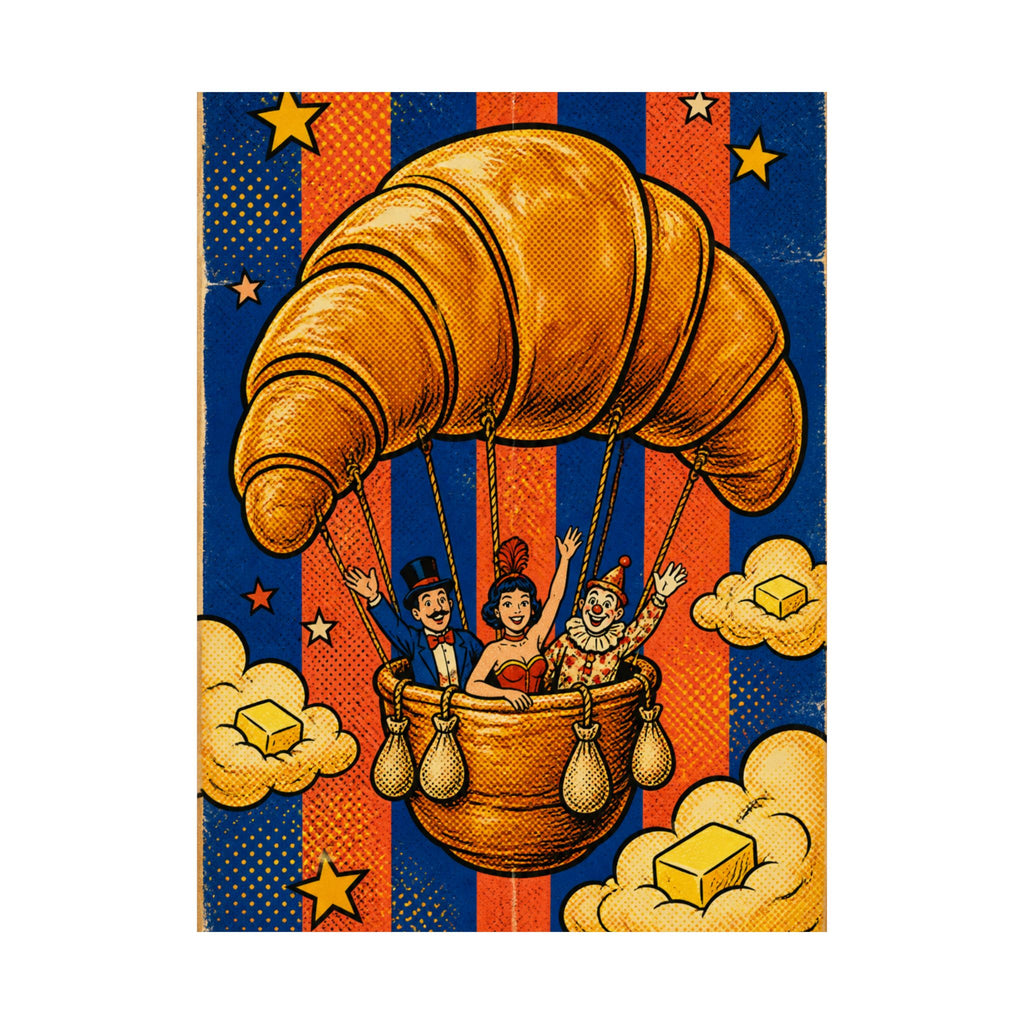 Croissant Hot Air Balloon Wall Art Poster 24×36 Pop Art Restaurant Decor Maximalist Print