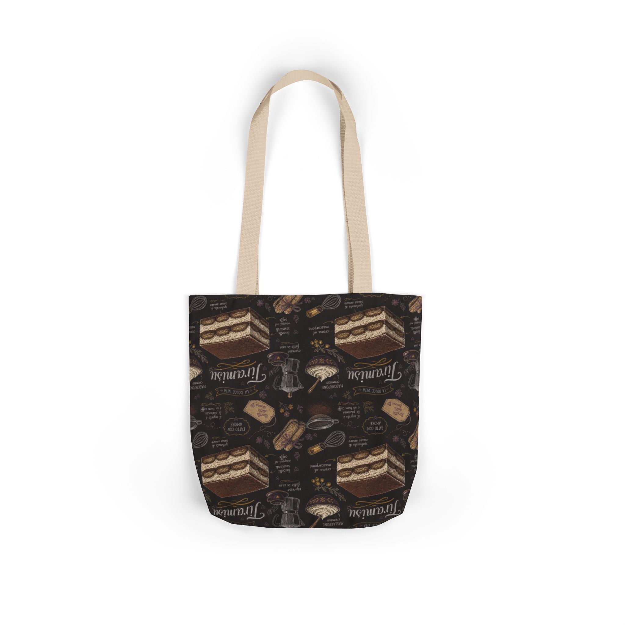 Tiramisu Layers Canvas Tote Bag Mediterranean Kitchen Chalk Art Design Italian Cottagecore Gift