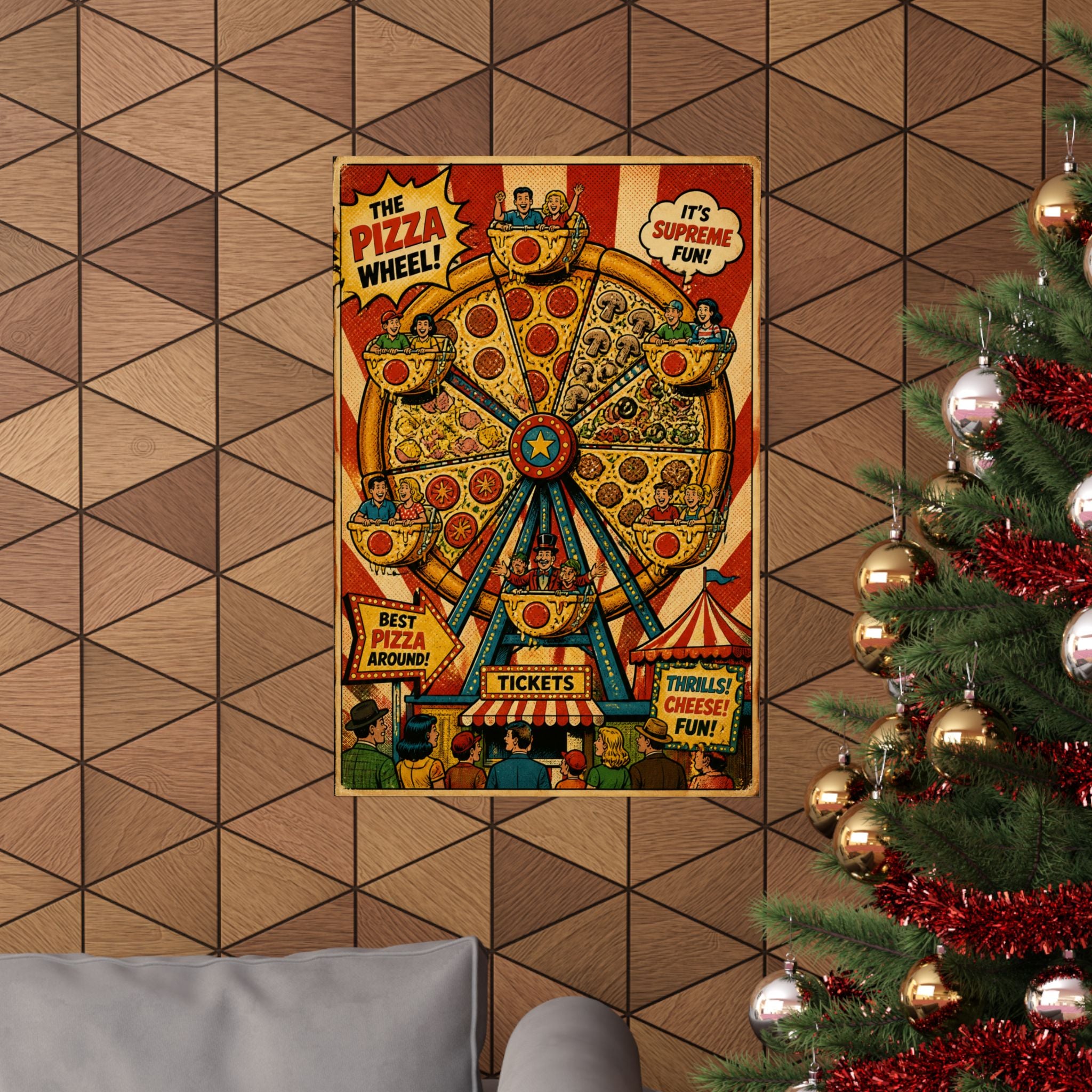Pizza Ferris Wheel Wall Art Poster 18×24 Pop Art Living Room Decor Maximalist Print