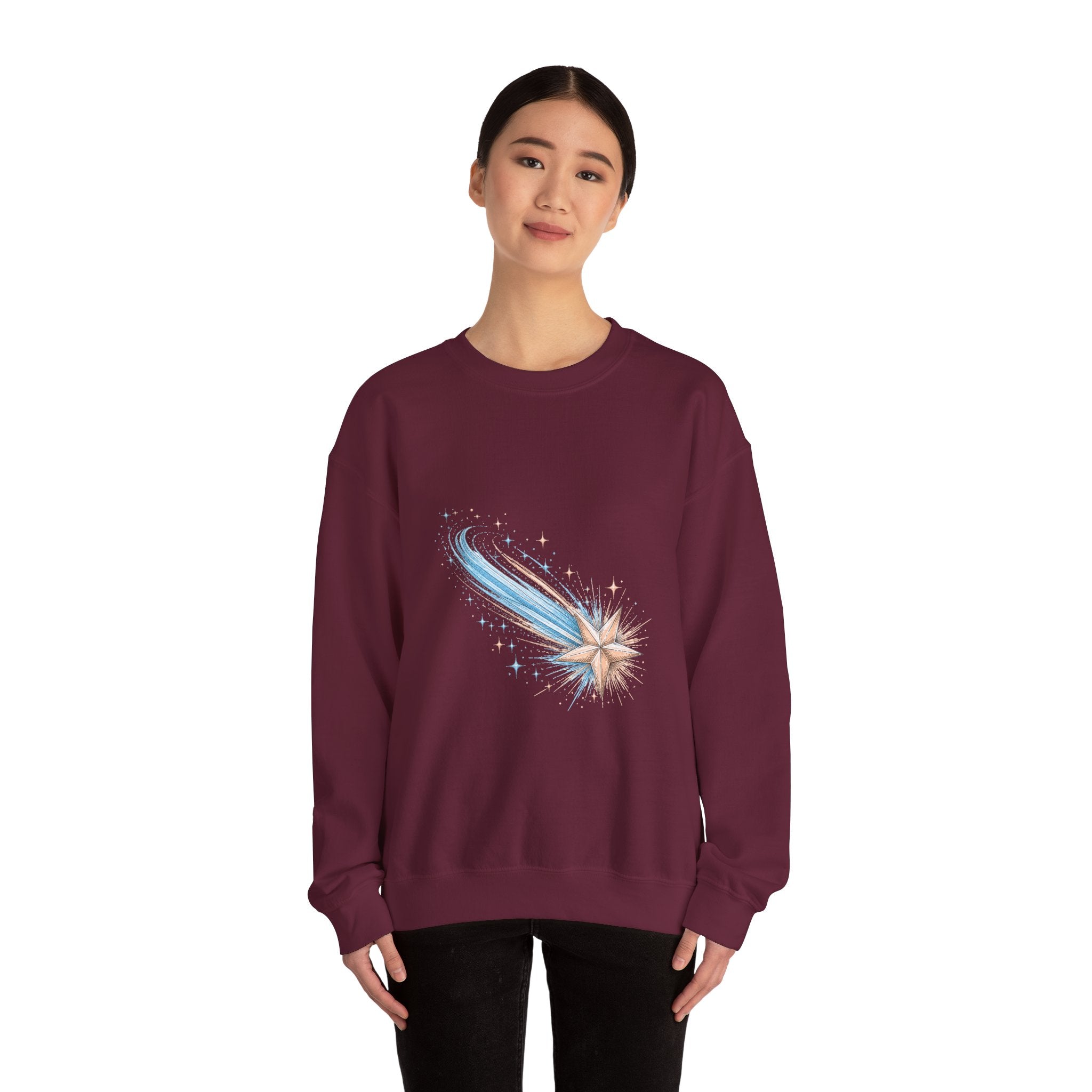 Matching Couple Sweatshirt - Shooting Star & North Star Matching Couple Premium Fleece Sweatshirt Hand-Drawn Art His Hers Anniversary Gift - Design A
