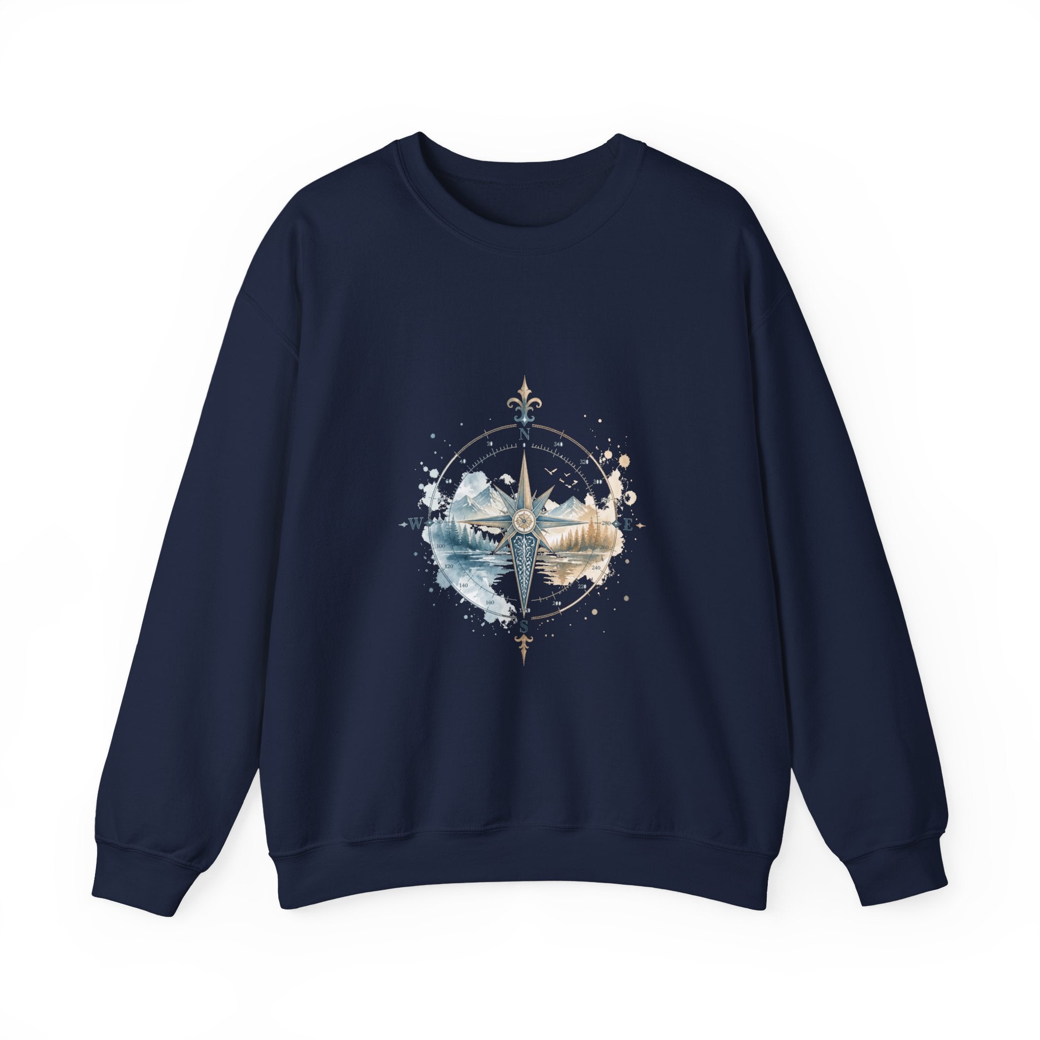 Matching Couple Sweatshirt - Compass North & South Matching Couple Crewneck Sweatshirt Watercolor Art His Hers Engagement Gift - Design B