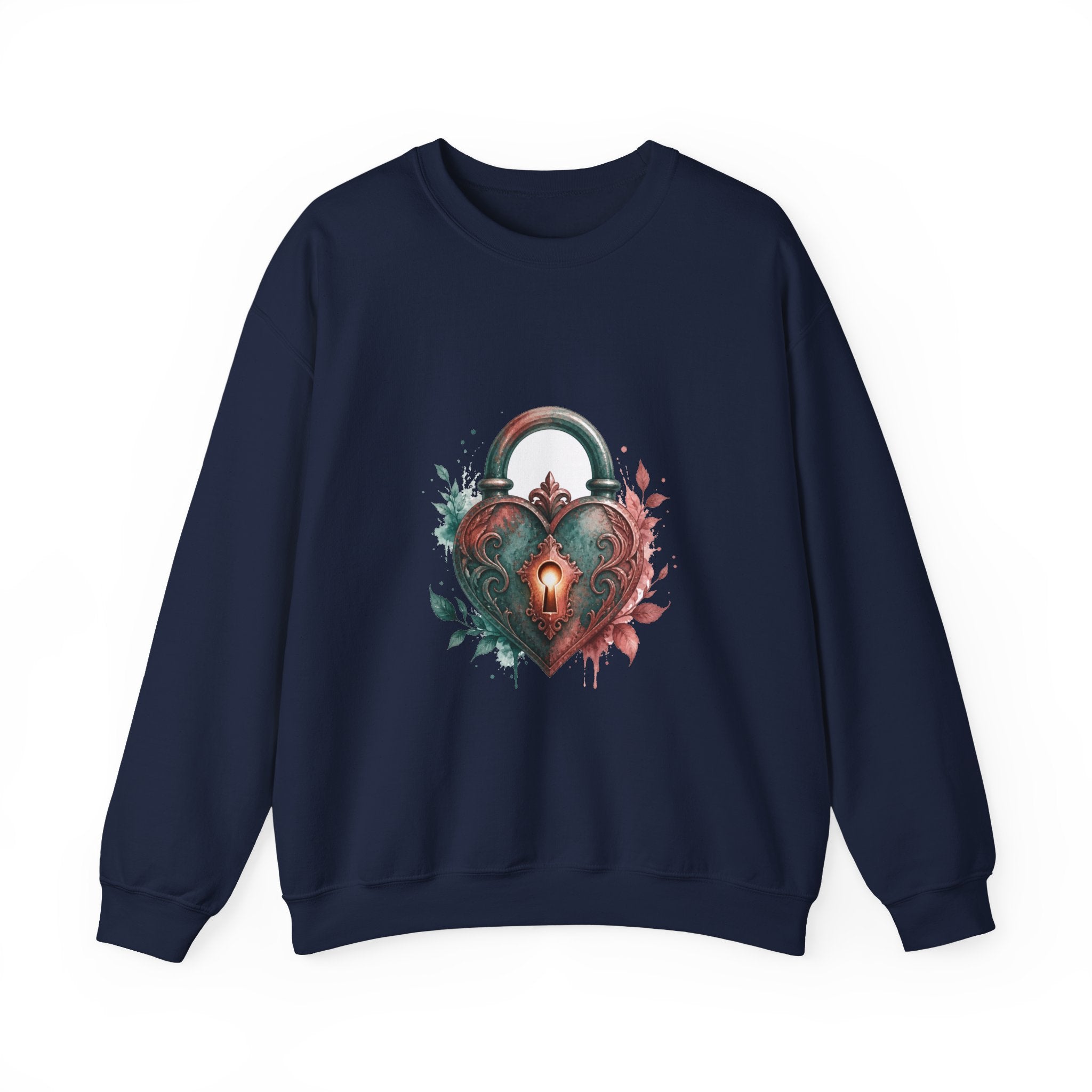 Matching Couple Sweatshirt - Key & Lock Matching Couple Premium Fleece Sweatshirt Watercolor Art His Hers Birthday Gift - Design B