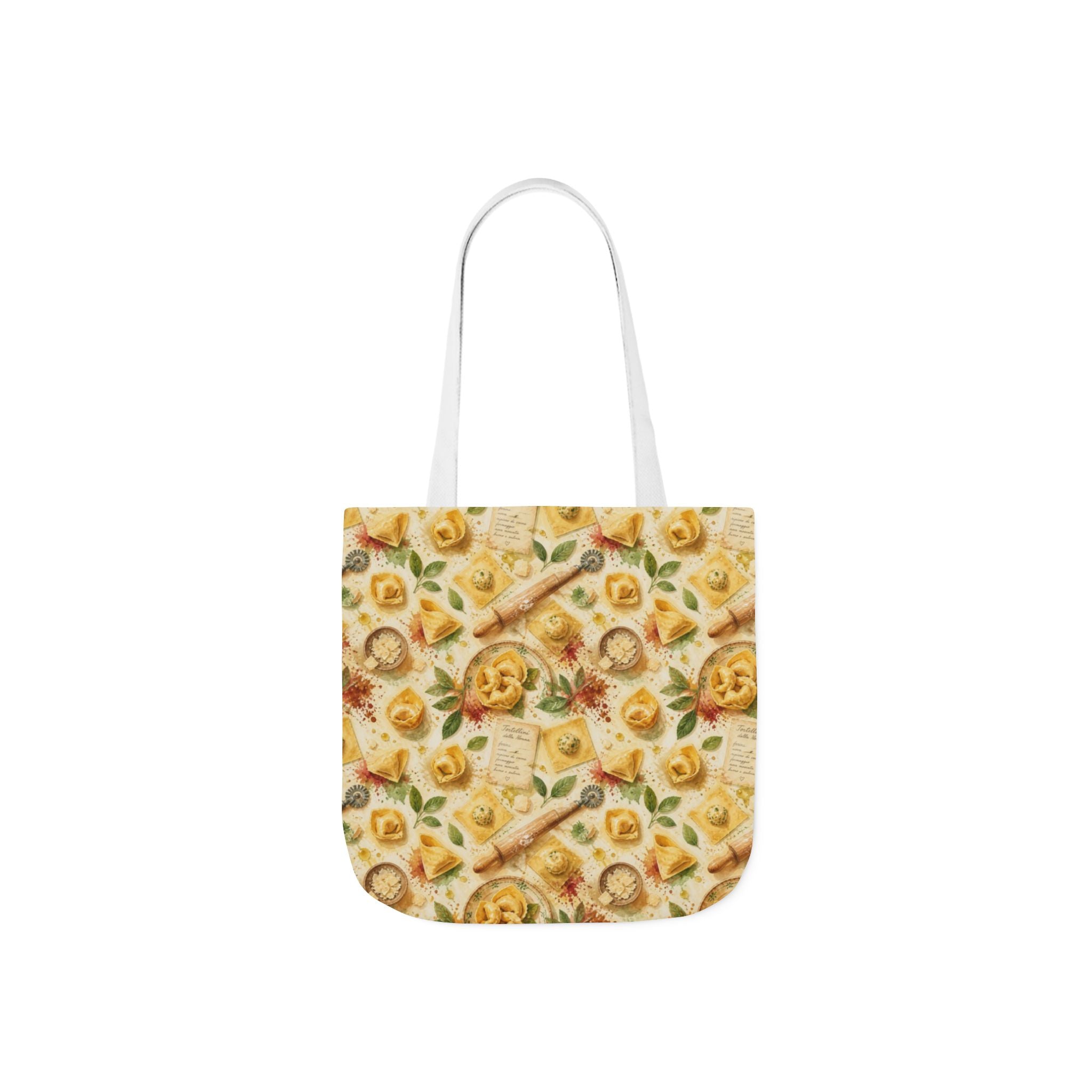 Tortellini with Sage Canvas Tote Bag Mediterranean Kitchen Watercolor Splash Design Italian Cottagecore Gift
