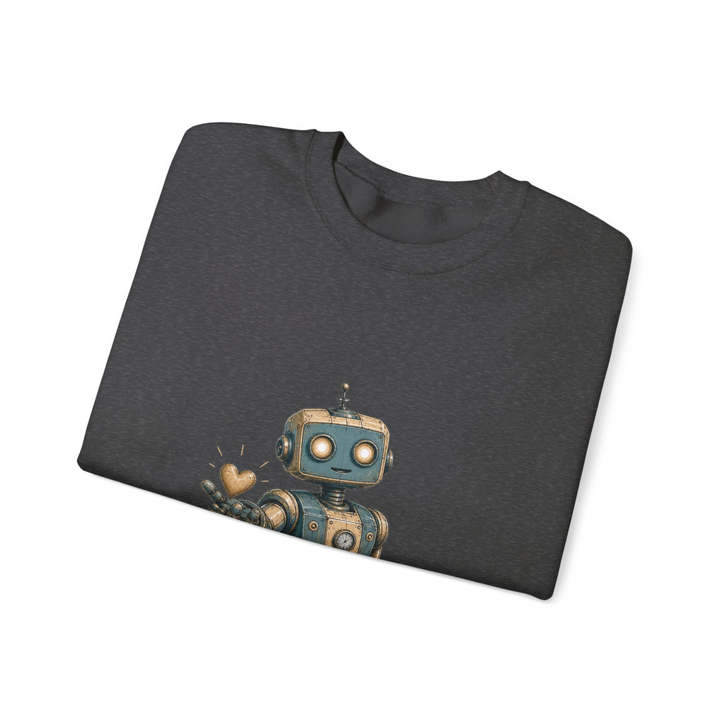 Matching Couple Sweatshirt - Robot & Heart Matching Couple Premium Fleece Sweatshirt Hand-Drawn Art His Hers Anniversary Gift - Design A