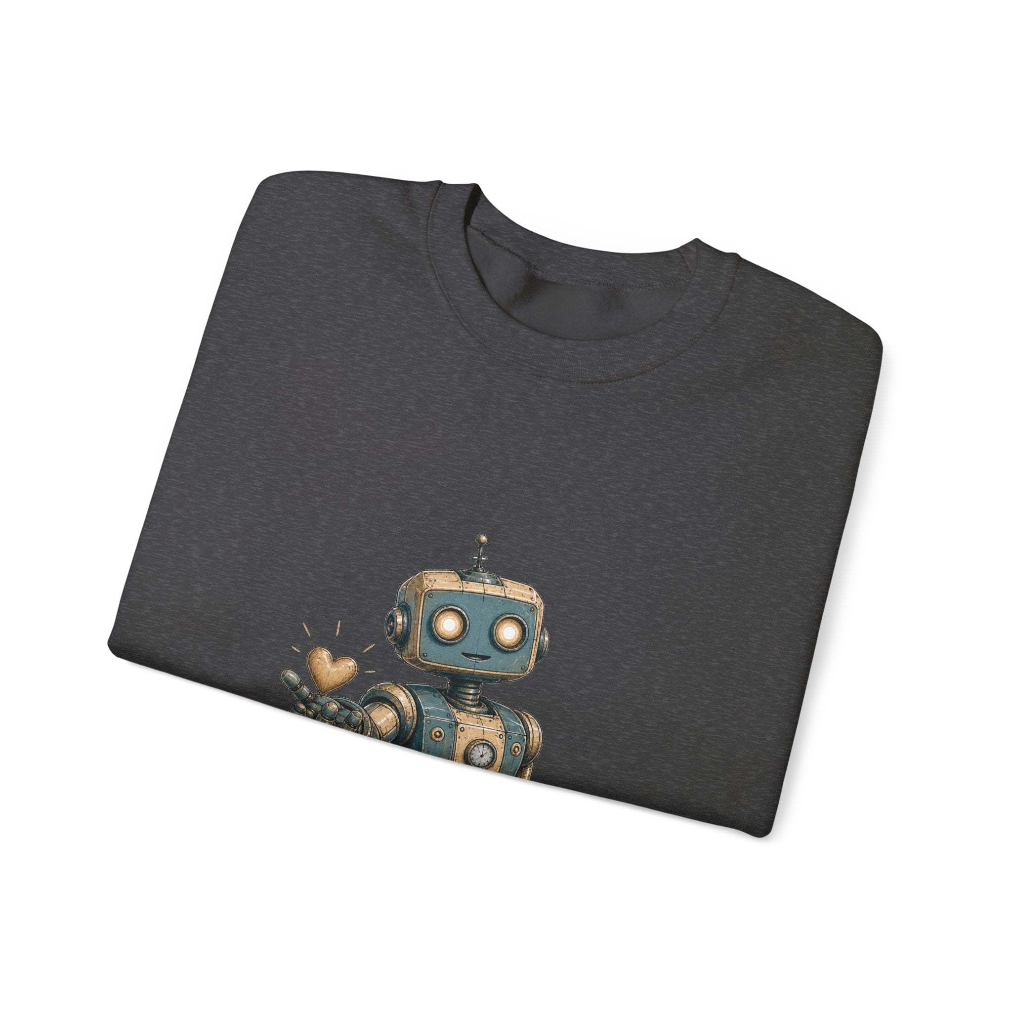 Matching Couple Sweatshirt - Robot & Heart Matching Couple Premium Fleece Sweatshirt Hand-Drawn Art His Hers Anniversary Gift - Design A