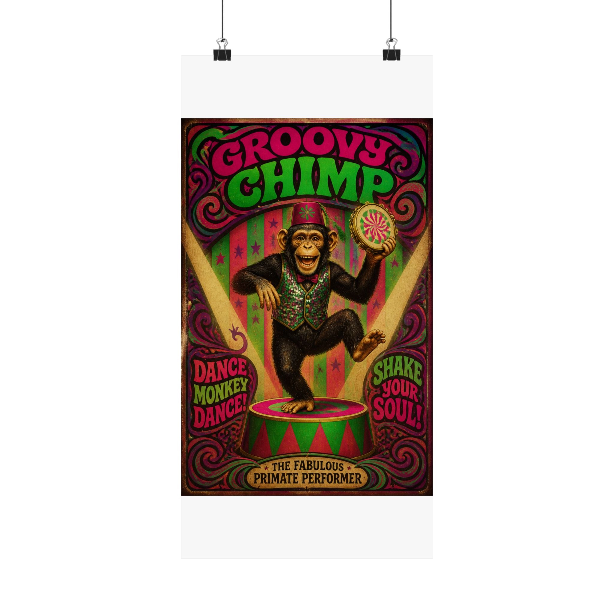 Dancing Monkey Wall Art Poster 24×36 Psychedelic Dining Room Decor Maximalist Print
