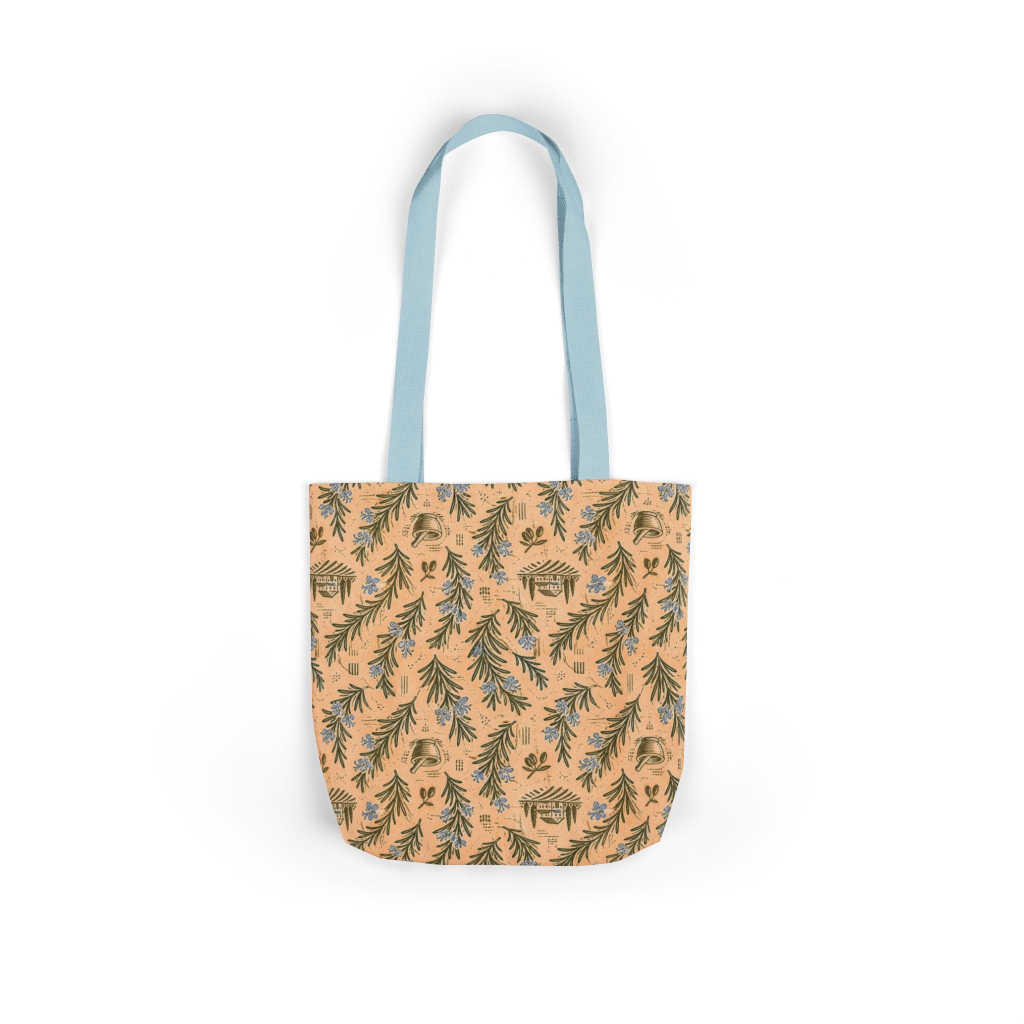 Rosemary Sprigs Canvas Tote Bag Mediterranean Kitchen Linocut Design Italian Cottagecore Gift