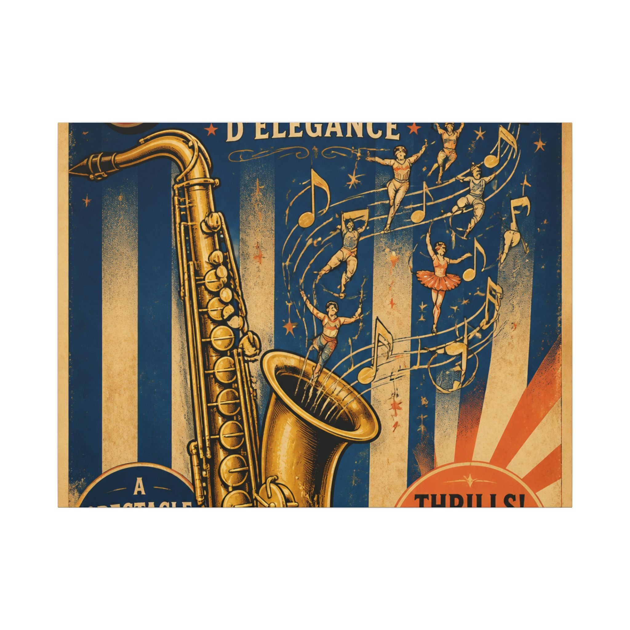 Saxophone Music Circus Wall Art Canvas 24×36 Vintage Circus Bedroom Decor Maximalist Print