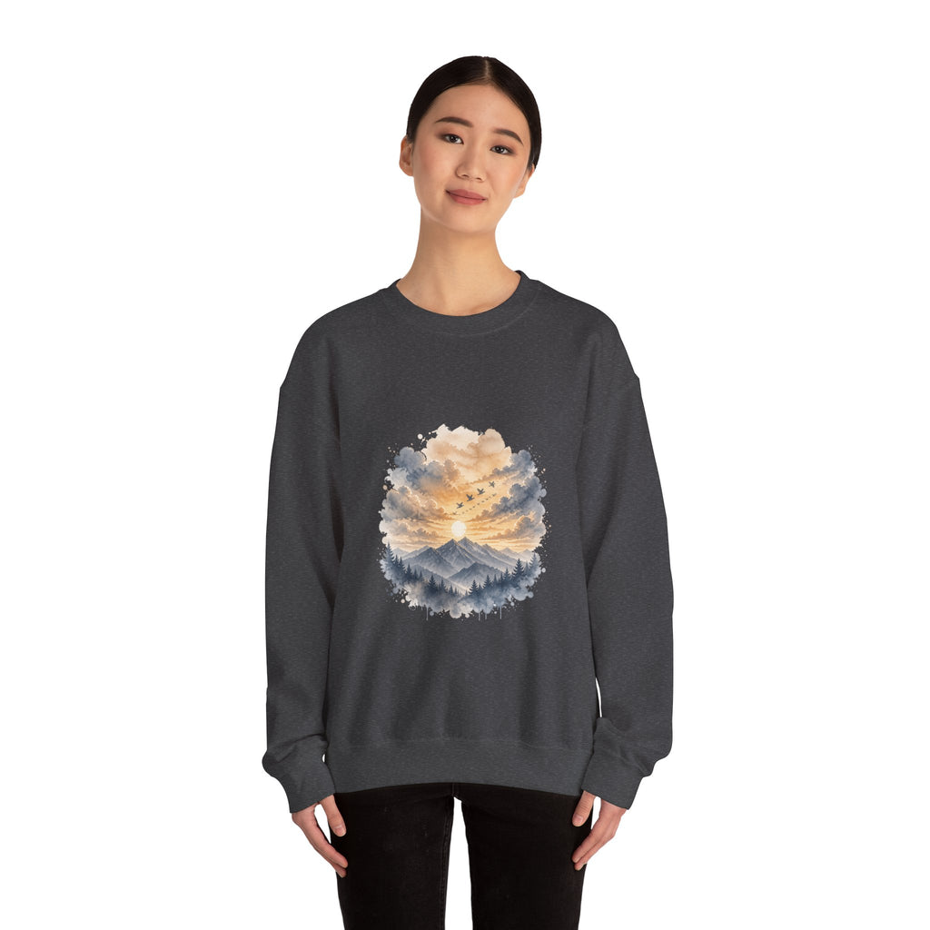 Matching Couple Sweatshirt - Sunrise & Sunset Matching Couple Premium Fleece Sweatshirt Watercolor Art His Hers Birthday Gift - Design B