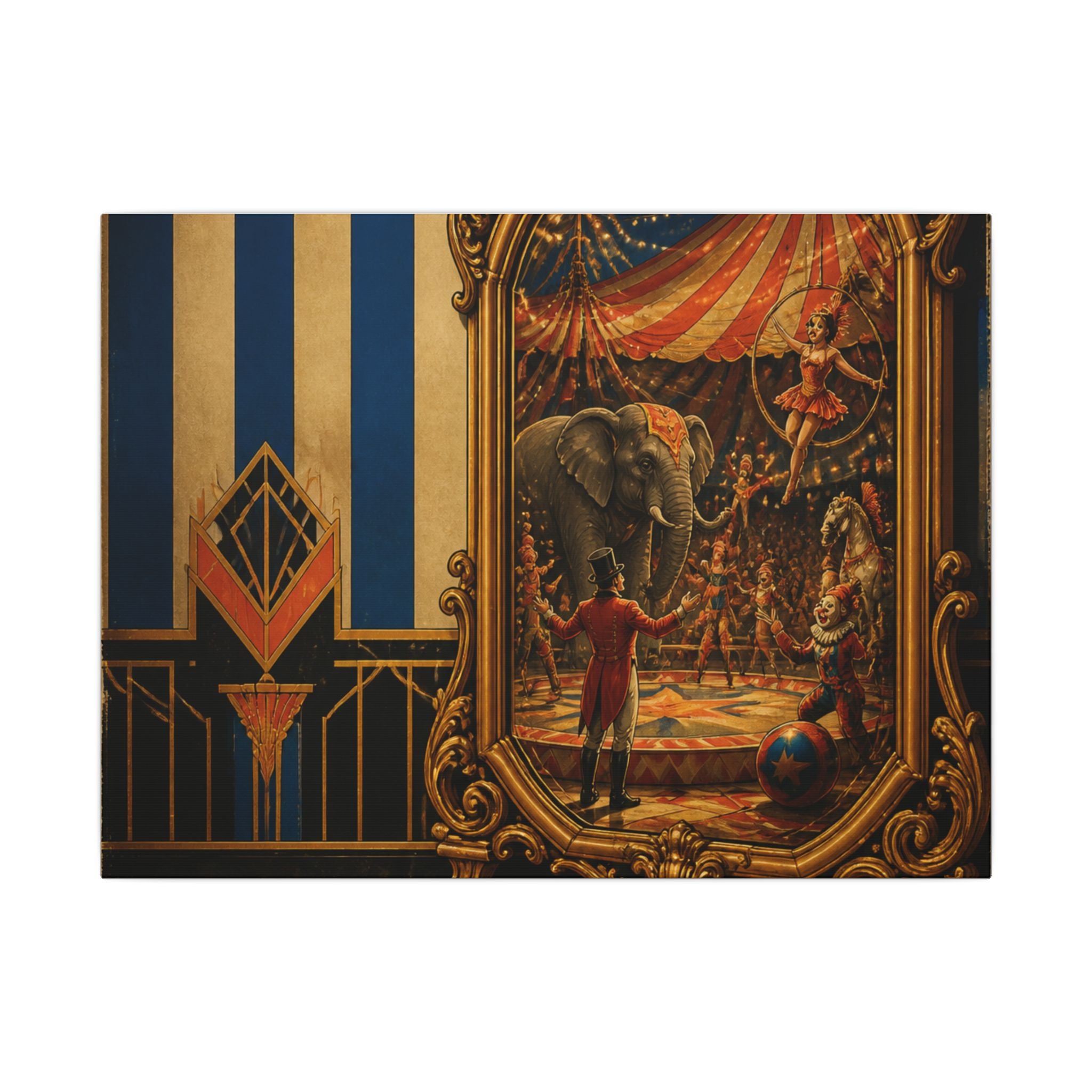 Vintage Mirror Circus Wall Art Canvas 24×36 Art Deco Bar Area Decor Maximalist Print