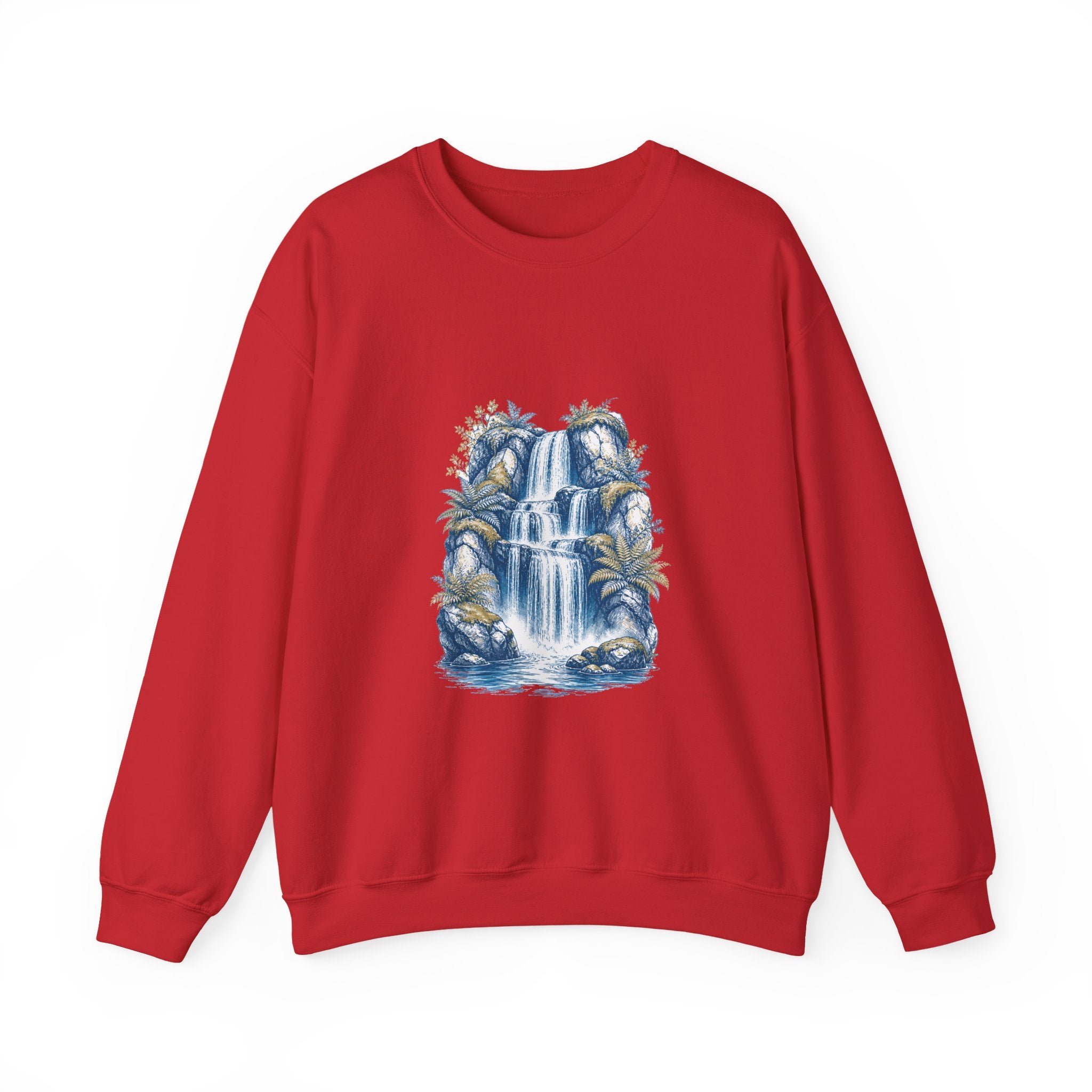 Matching Couple Sweatshirt - Wildfire & Waterfall Matching Couple Premium Fleece Sweatshirt Hand-Drawn Art His Hers Anniversary Gift - Design B