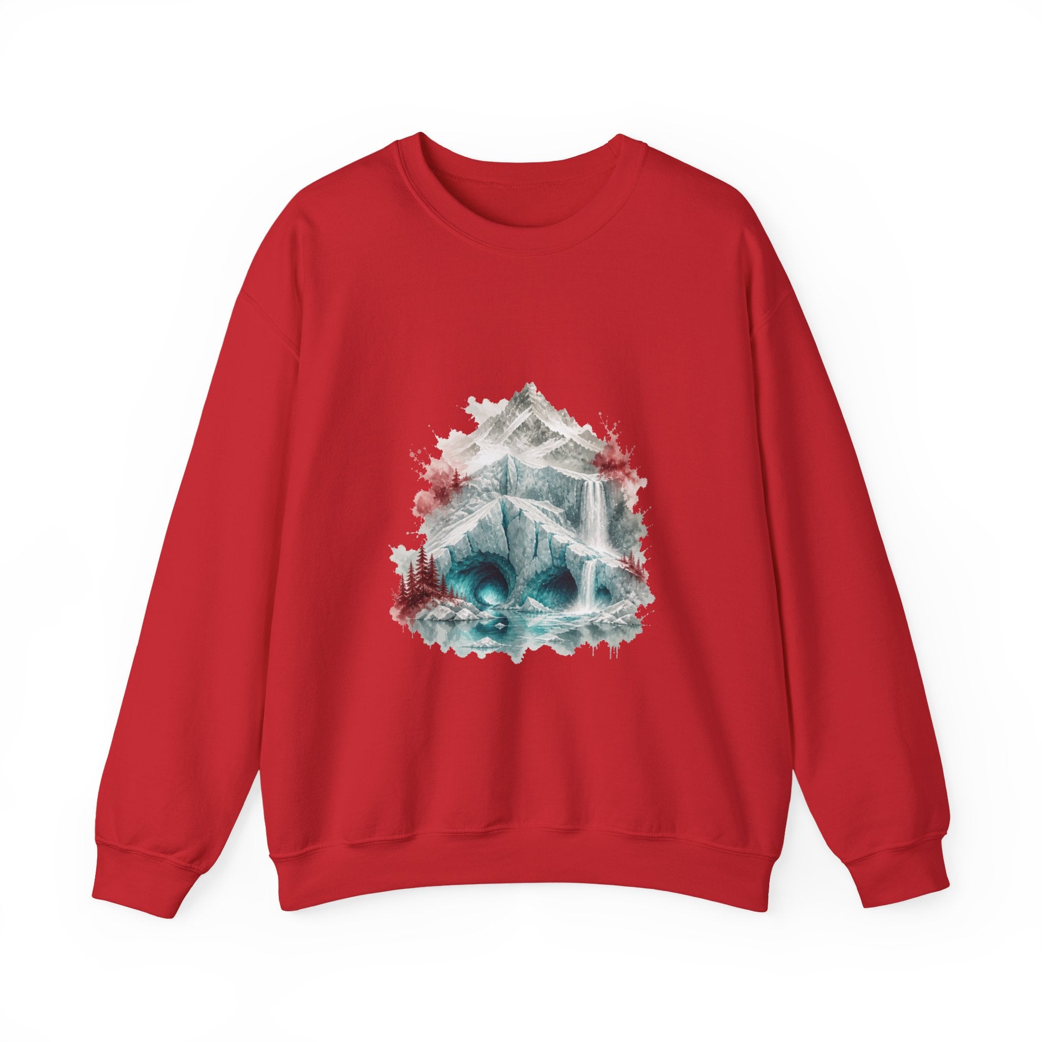 Matching Couple Sweatshirt - Volcano & Glacier Matching Couple Premium Fleece Sweatshirt Watercolor Art His Hers Birthday Gift - Design B