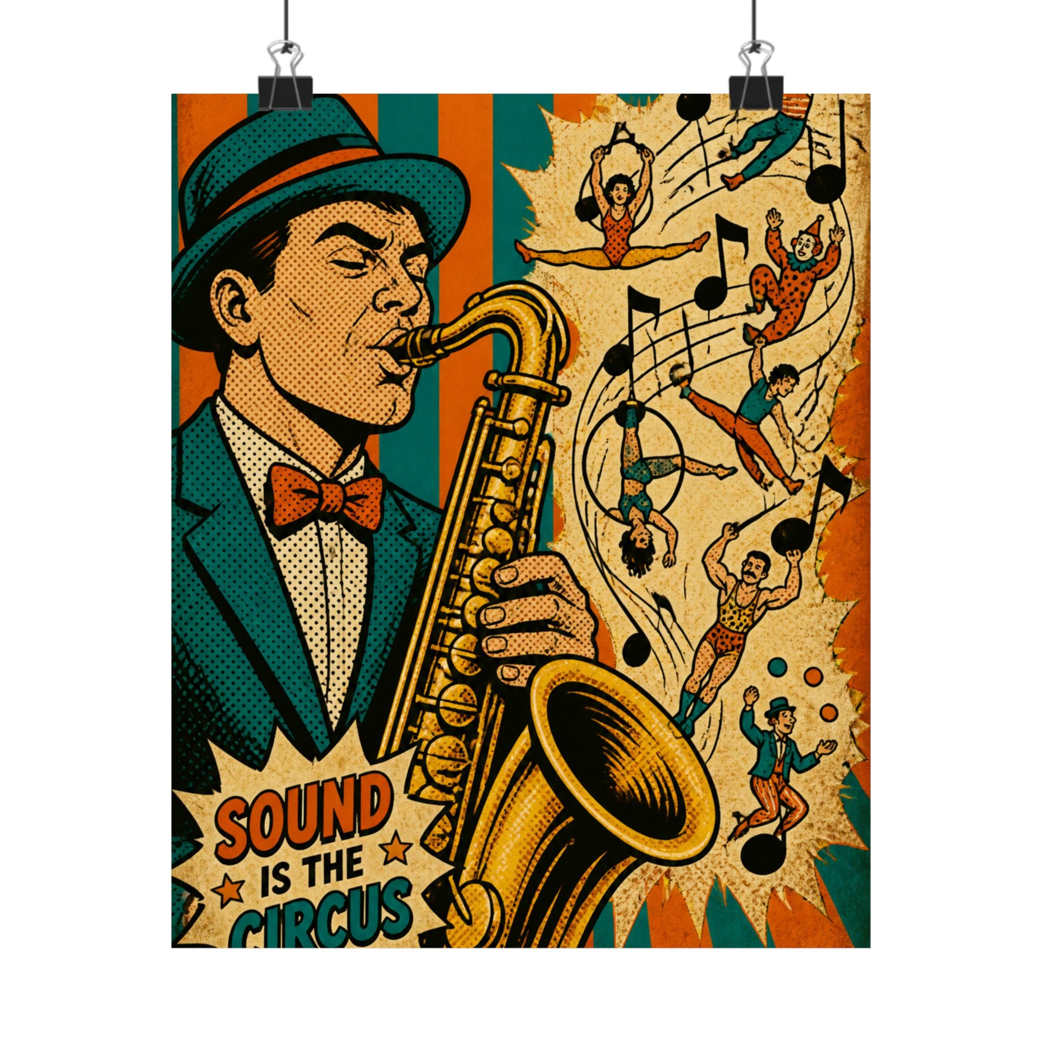 Saxophone Music Circus Wall Art Poster 24×36 Pop Art Restaurant Decor Maximalist Print